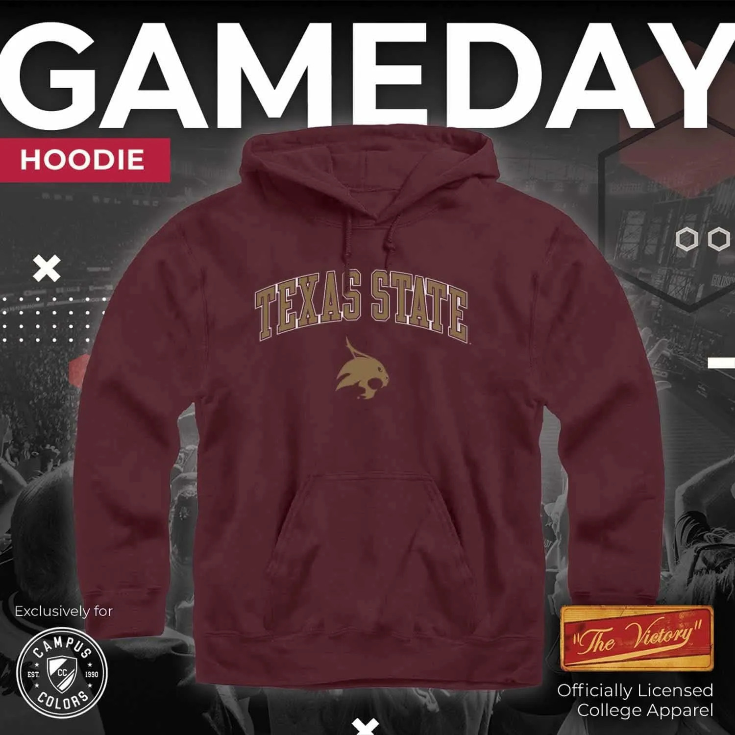 Campus Colors Long Sleeves NCAA Adult Arch & Logo Gameday Unisex Hooded Sweatshirt