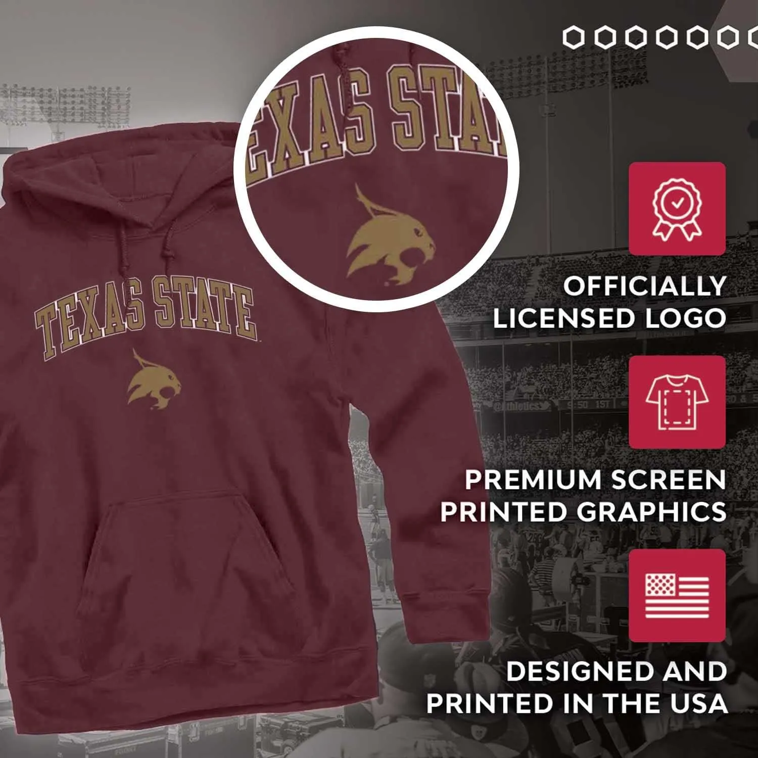 Campus Colors Long Sleeves NCAA Adult Arch & Logo Gameday Unisex Hooded Sweatshirt