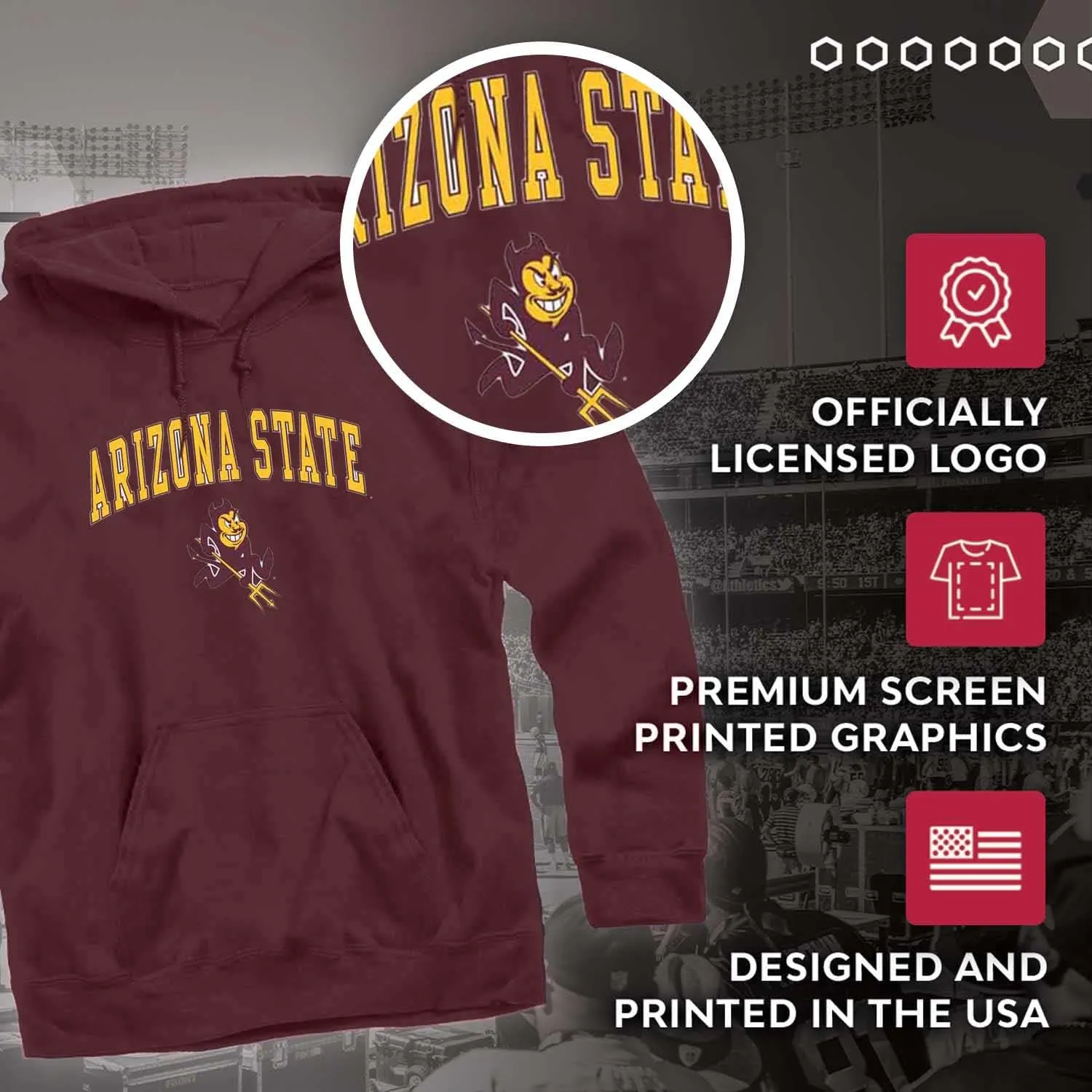 Campus Colors Long Sleeves NCAA Adult Arch & Logo Gameday Unisex Hooded Sweatshirt