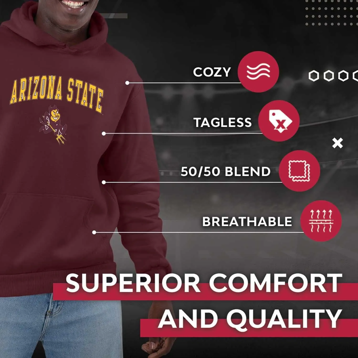 Campus Colors Long Sleeves NCAA Adult Arch & Logo Gameday Unisex Hooded Sweatshirt