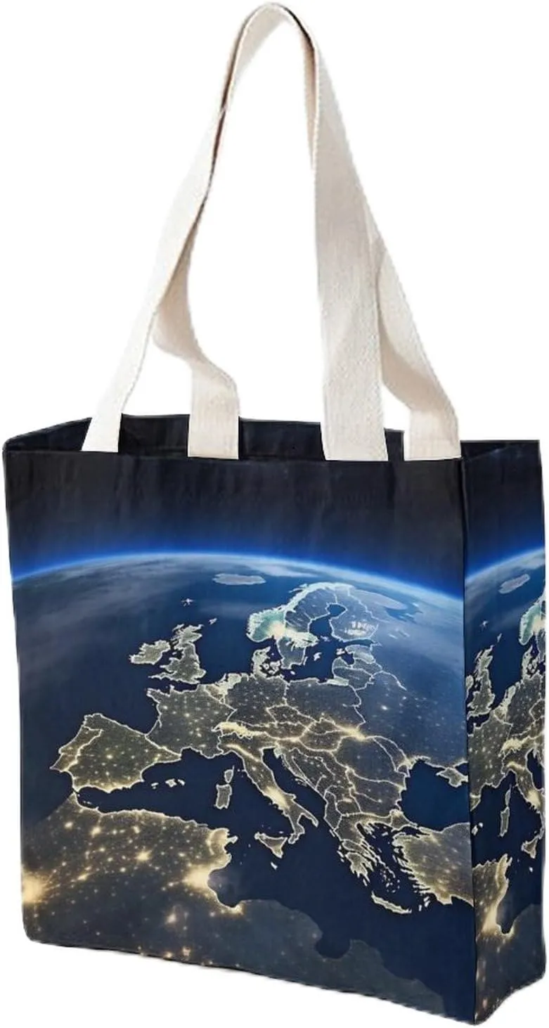 Canvas Tote Bag for Women Reusable Grocery Bag Earth from Space Europe Shopping Bags Casual Shoulder Bag Handbag
