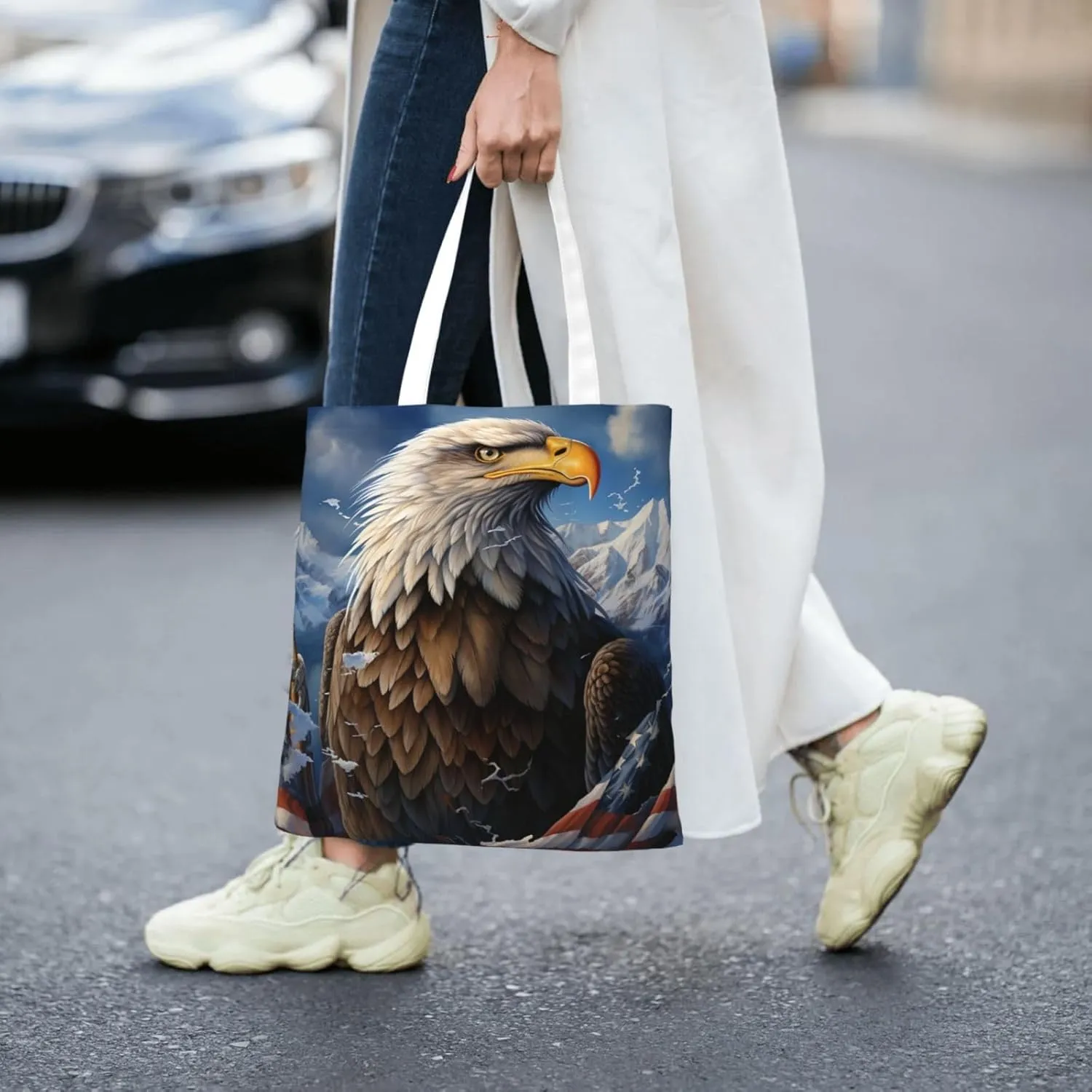 Canvas Tote Bag For Women Reusable Shopping Bag Casual Eagle Shoulder Bag Handbag For Travel