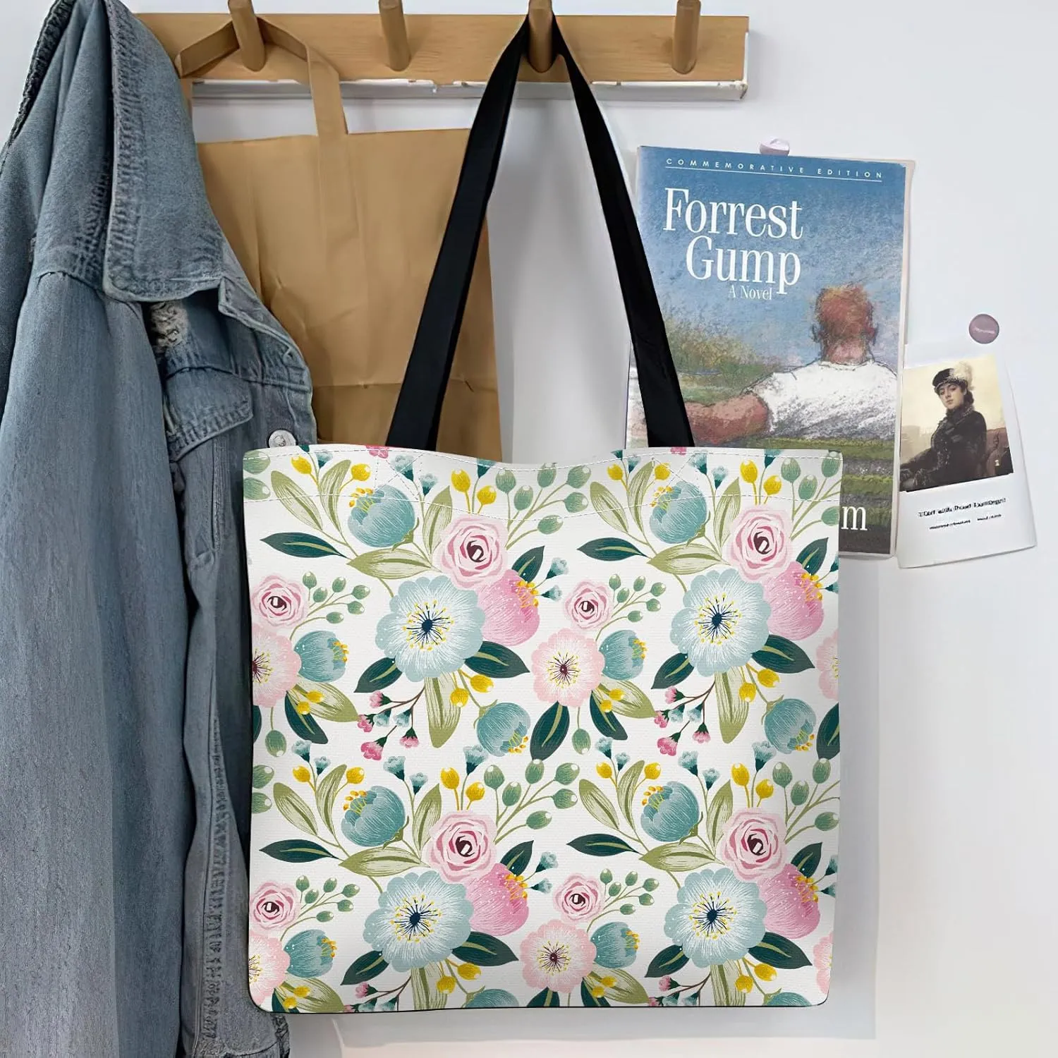 Canvas Tote Bag for Women，Cute Heavy-Duty Shoulder Bag with Zipper Pocket -Travel Tote for Grocery, Gym,Shopping