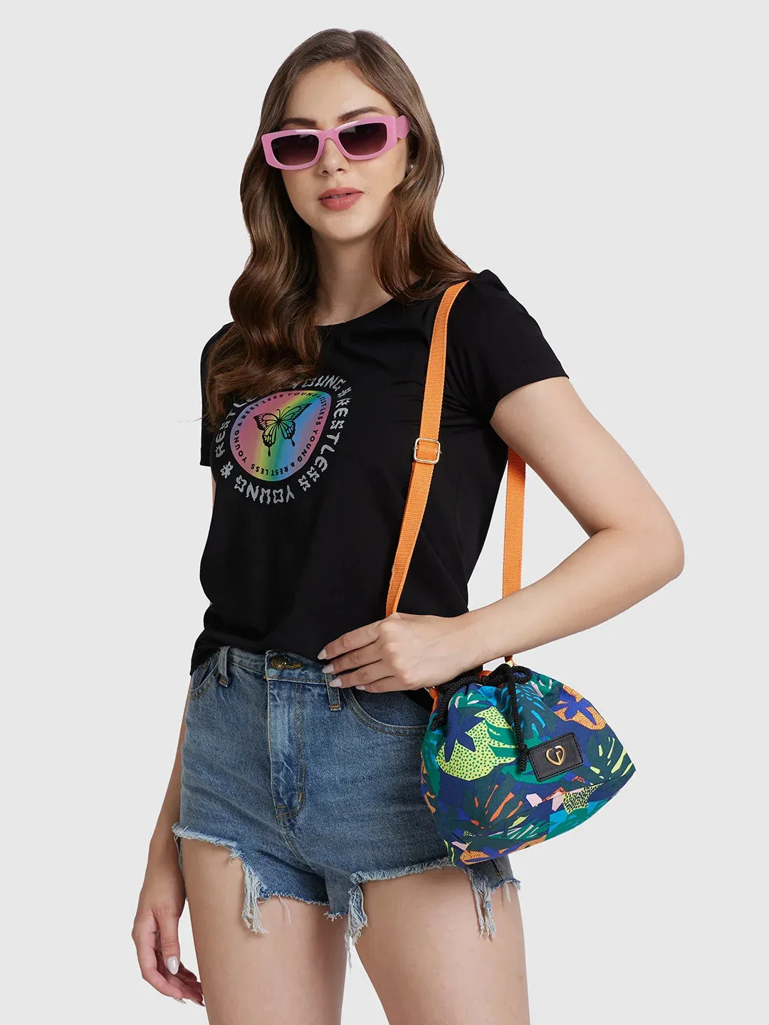 Caprese Octavia Small Indigo Drawstring Sling Bag