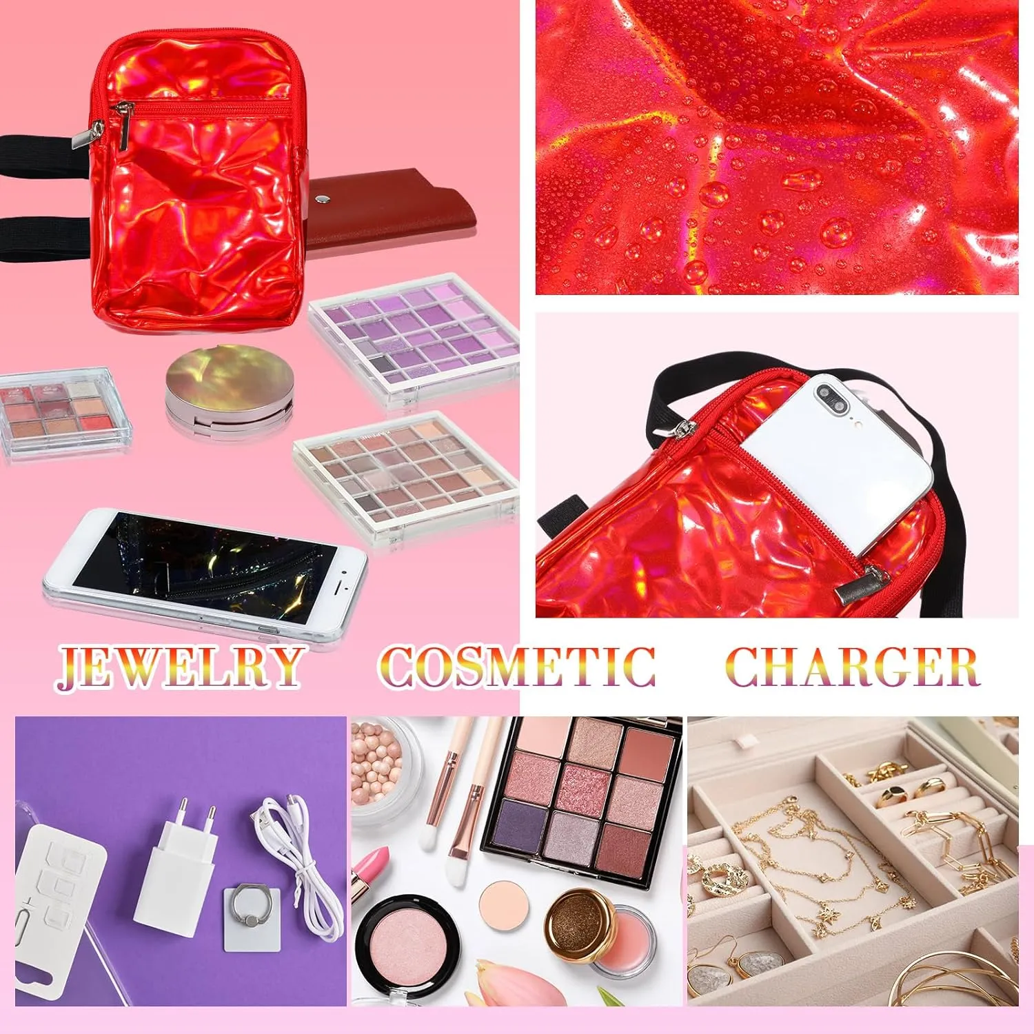 Carnival Leg Bag Holographic Thigh Bag with Adjustable Strap Leg Harness Women Summer Iridescent Travel Hiking Pack(Red,Leg Bag)