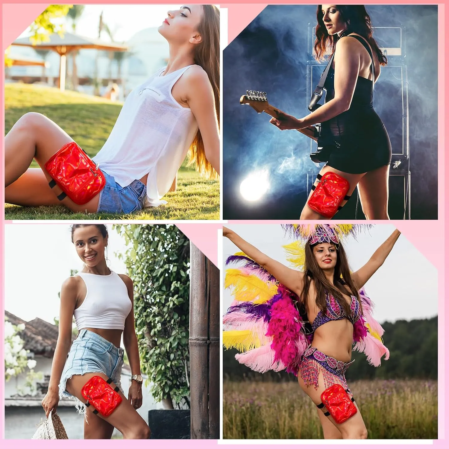 Carnival Leg Bag Holographic Thigh Bag with Adjustable Strap Leg Harness Women Summer Iridescent Travel Hiking Pack(Red,Leg Bag)