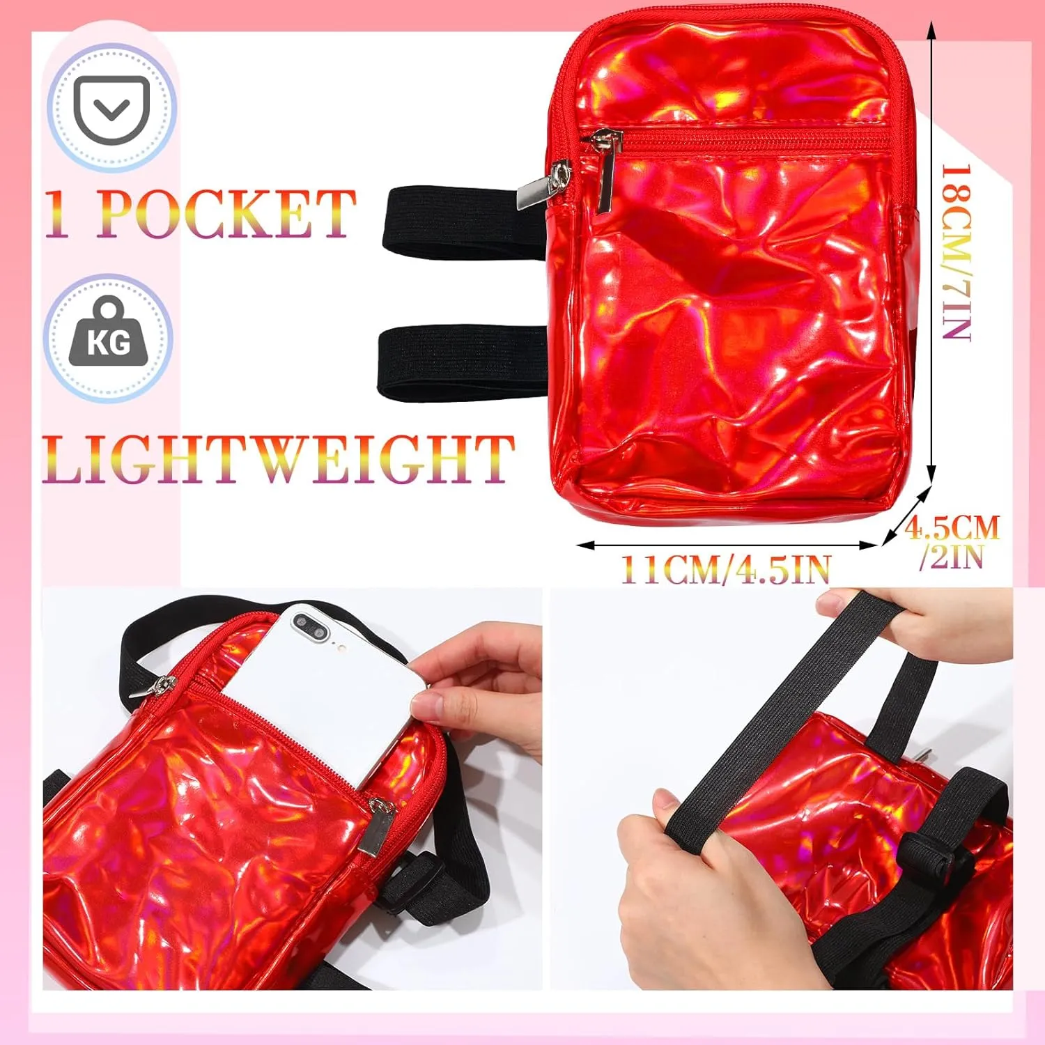 Carnival Leg Bag Holographic Thigh Bag with Adjustable Strap Leg Harness Women Summer Iridescent Travel Hiking Pack(Red,Leg Bag)