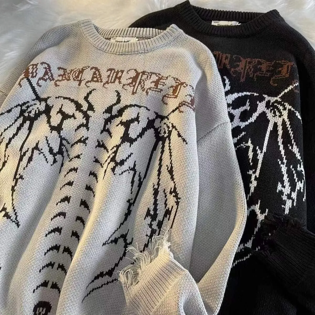 Cartoon Anime Knitted Sweater Men Winter Oversized Men's Rock Hip Hop Rap Pullover Women Jumper Ugly Sweater