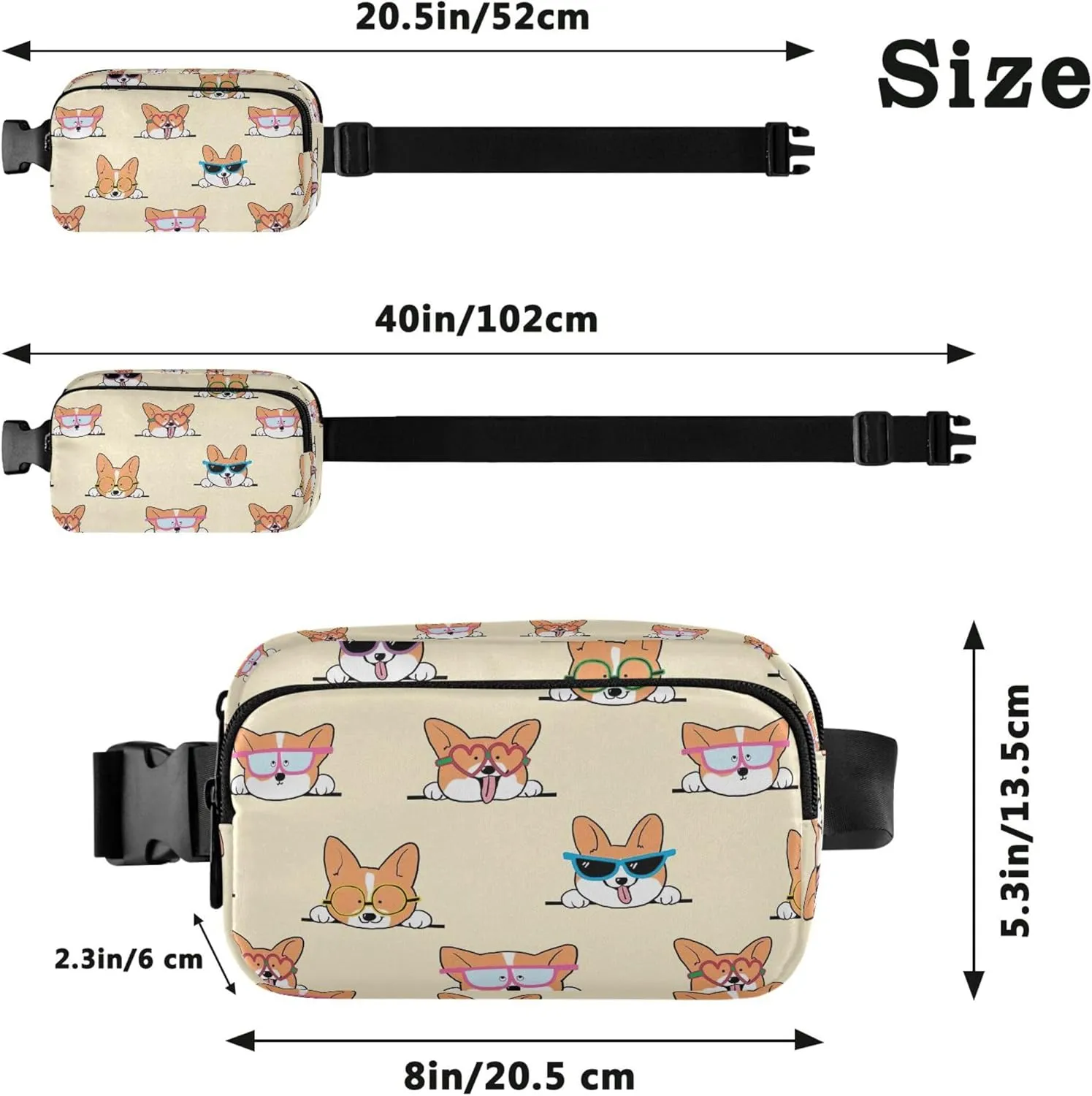 Cartoon Corgi Dog Cute Fanny Packs Women Neon Belt Bags Hip Pack Waterproof Waist Pouches for Men