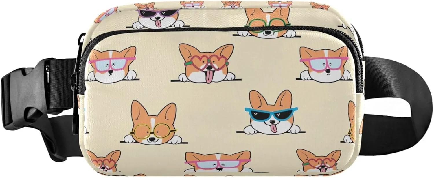 Cartoon Corgi Dog Cute Fanny Packs Women Neon Belt Bags Hip Pack Waterproof Waist Pouches for Men
