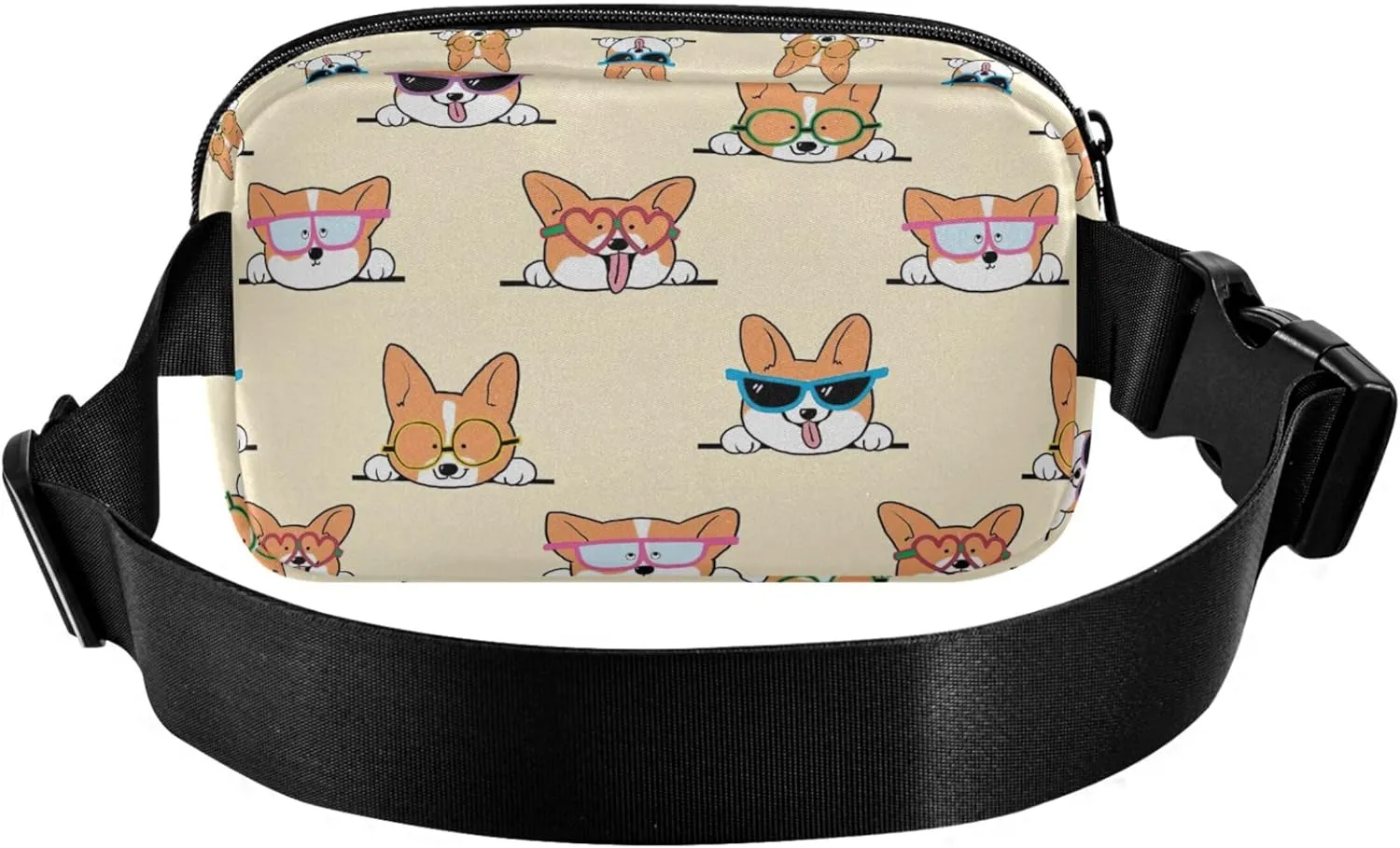 Cartoon Corgi Dog Cute Fanny Packs Women Neon Belt Bags Hip Pack Waterproof Waist Pouches for Men