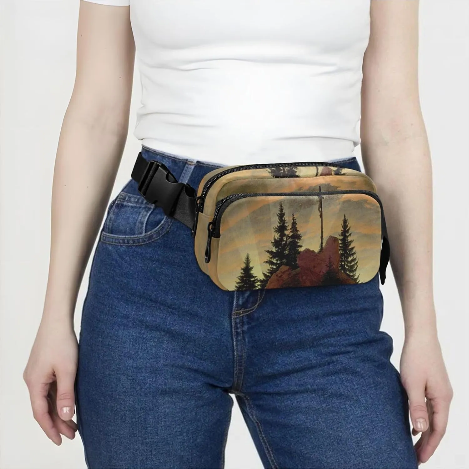 Caspar David Friedrich Das Kreuz Im Gebirge Fanny Pack for Women Bright Color Anti Belt Bag Waterproof Waist Pack for Women