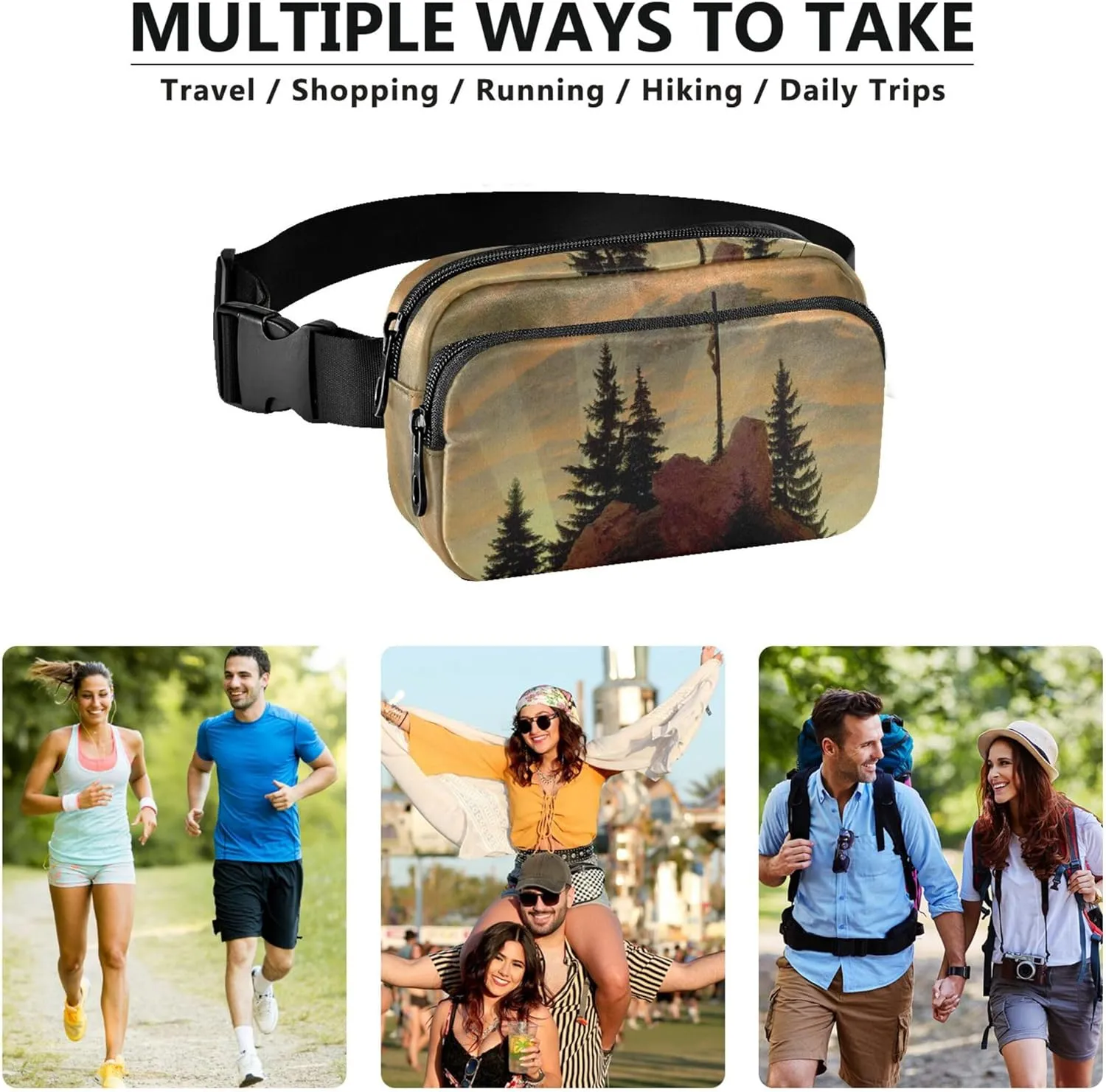Caspar David Friedrich Das Kreuz Im Gebirge Fanny Pack for Women Bright Color Anti Belt Bag Waterproof Waist Pack for Women