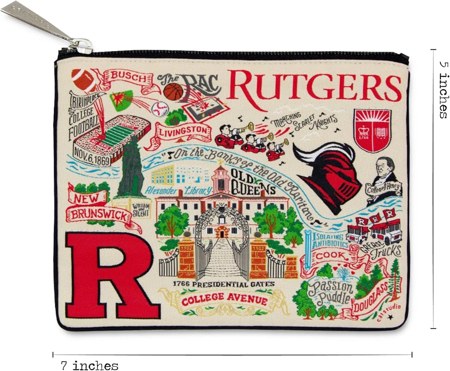 Catstudio Collegiate Zipper Pouch, Rutgers University Travel Toiletry Bag, Ideal Gift for Alumni, Makeup Bag, Dog Treat Pouch, or Travel Purse