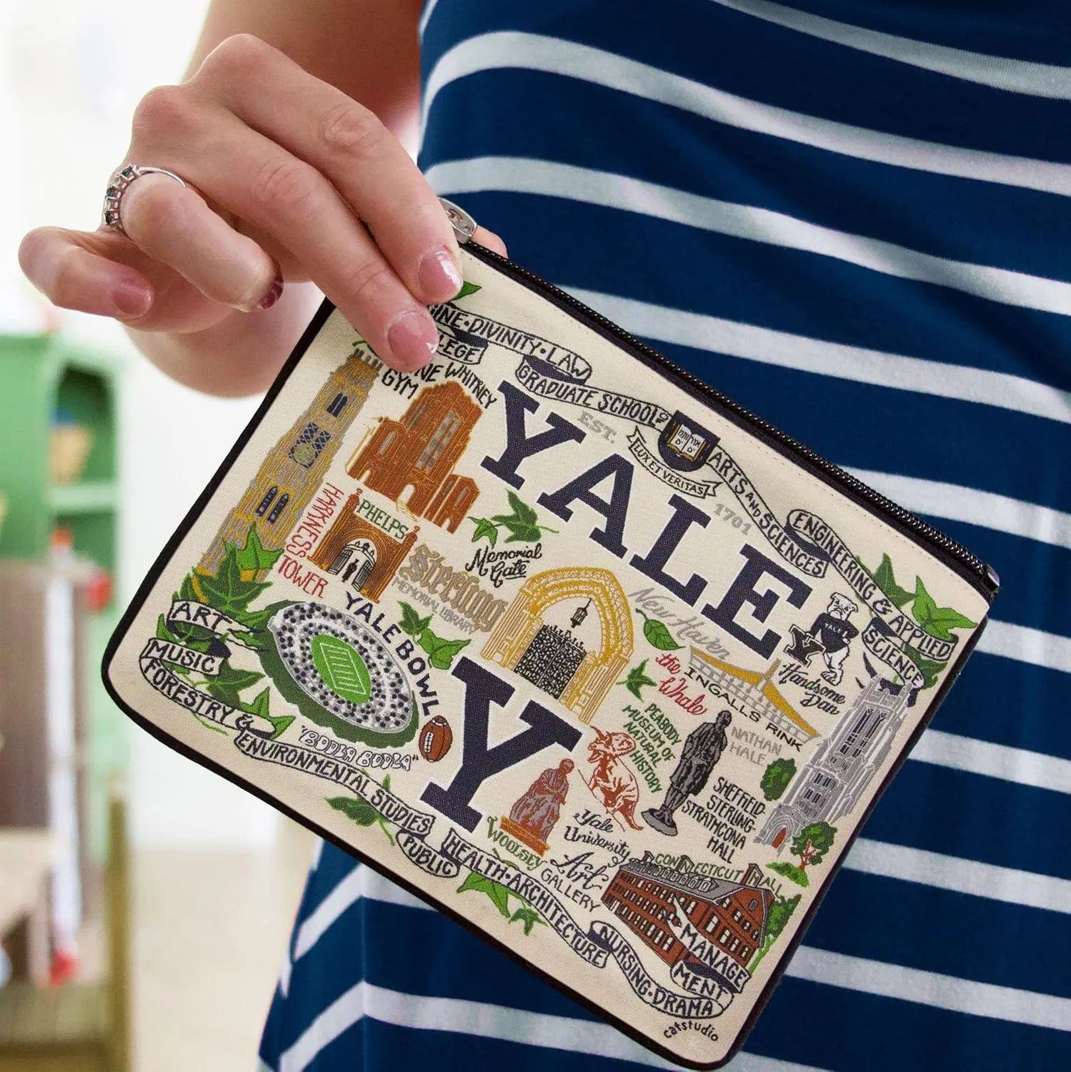 Catstudio Collegiate Zipper Pouch, Yale University Travel Toiletry Bag, Ideal Gift for Alumni, Makeup Bag, Dog Treat Pouch, or Travel Purse