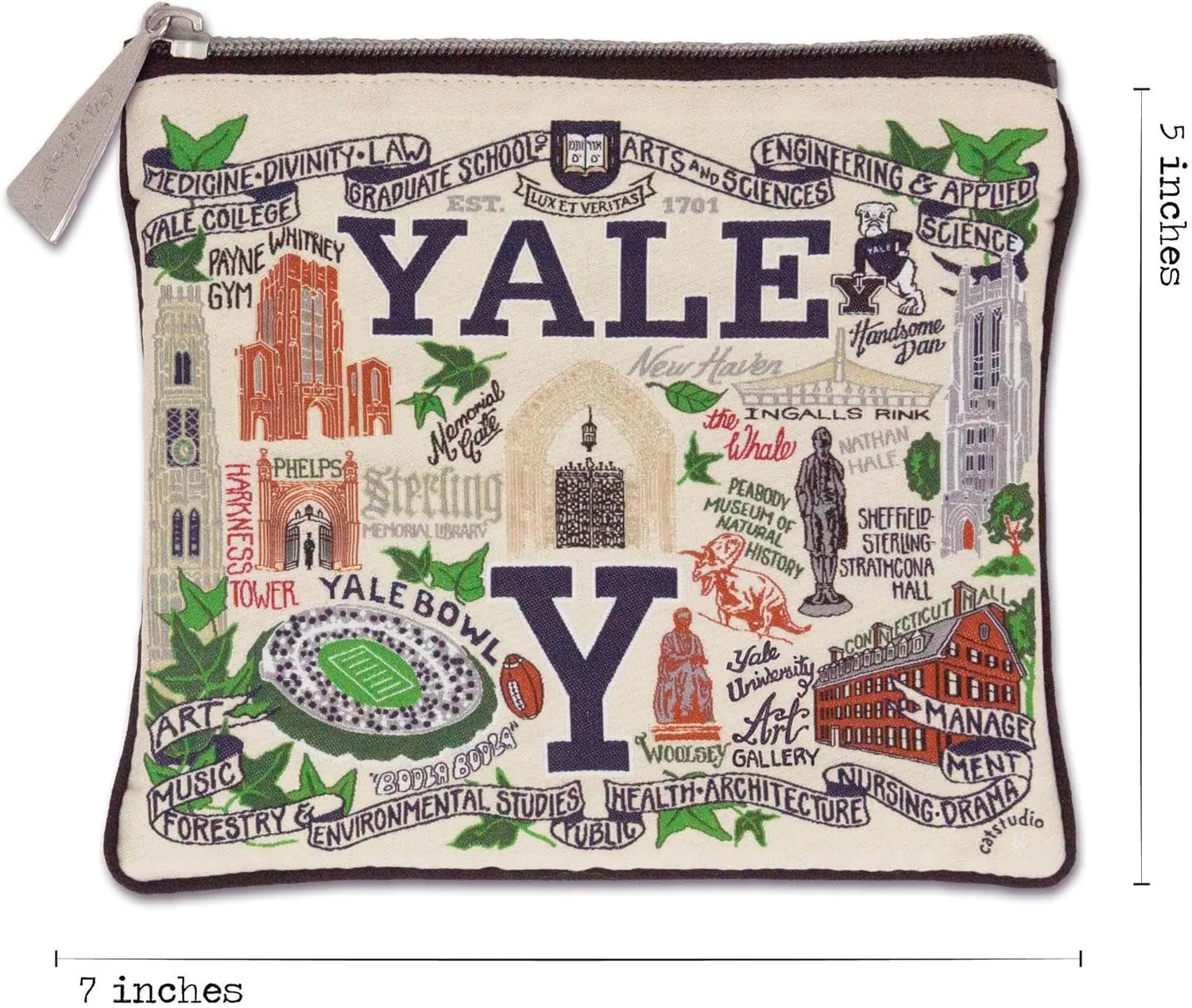 Catstudio Collegiate Zipper Pouch, Yale University Travel Toiletry Bag, Ideal Gift for Alumni, Makeup Bag, Dog Treat Pouch, or Travel Purse