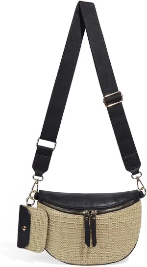 Checkered Crossbody Bag for Women Checkerboard Bum Bags PU Canvas Sling Purse with Mini Wallet