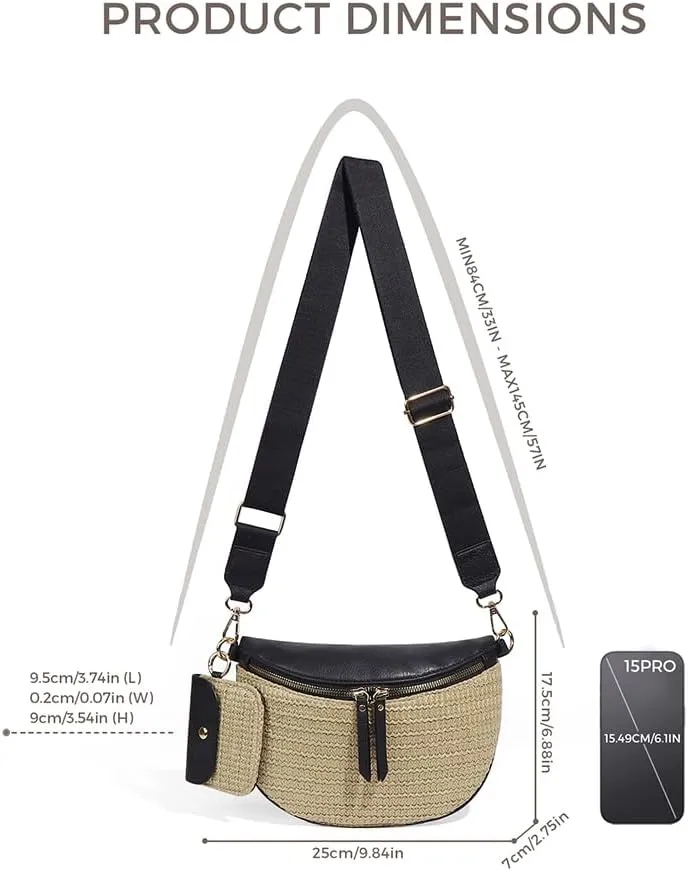 Checkered Crossbody Bag for Women Checkerboard Bum Bags PU Canvas Sling Purse with Mini Wallet