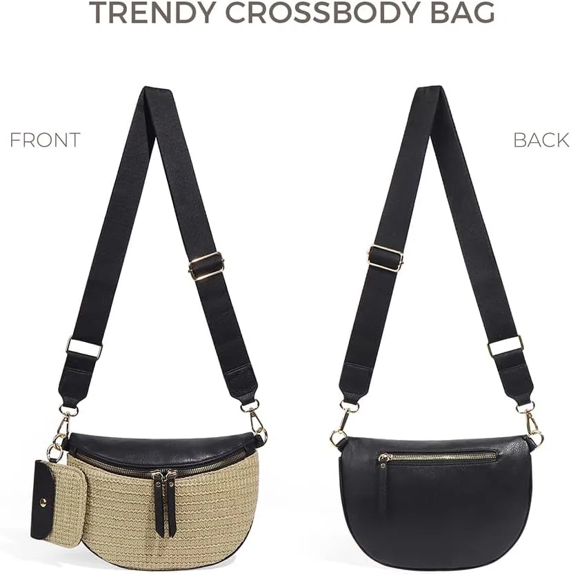 Checkered Crossbody Bag for Women Checkerboard Bum Bags PU Canvas Sling Purse with Mini Wallet
