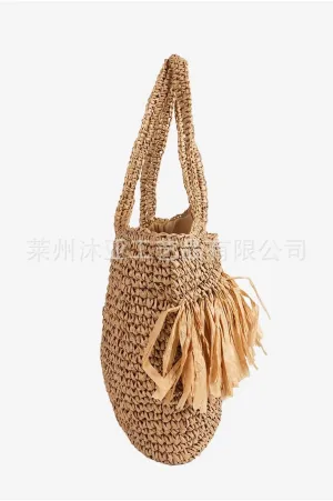 Chic Tassel Hand-woven Straw Shoulder Bag Handbag Totes Seaside Vacation Hobo Clutch Versatile Large Capacity Bohemian