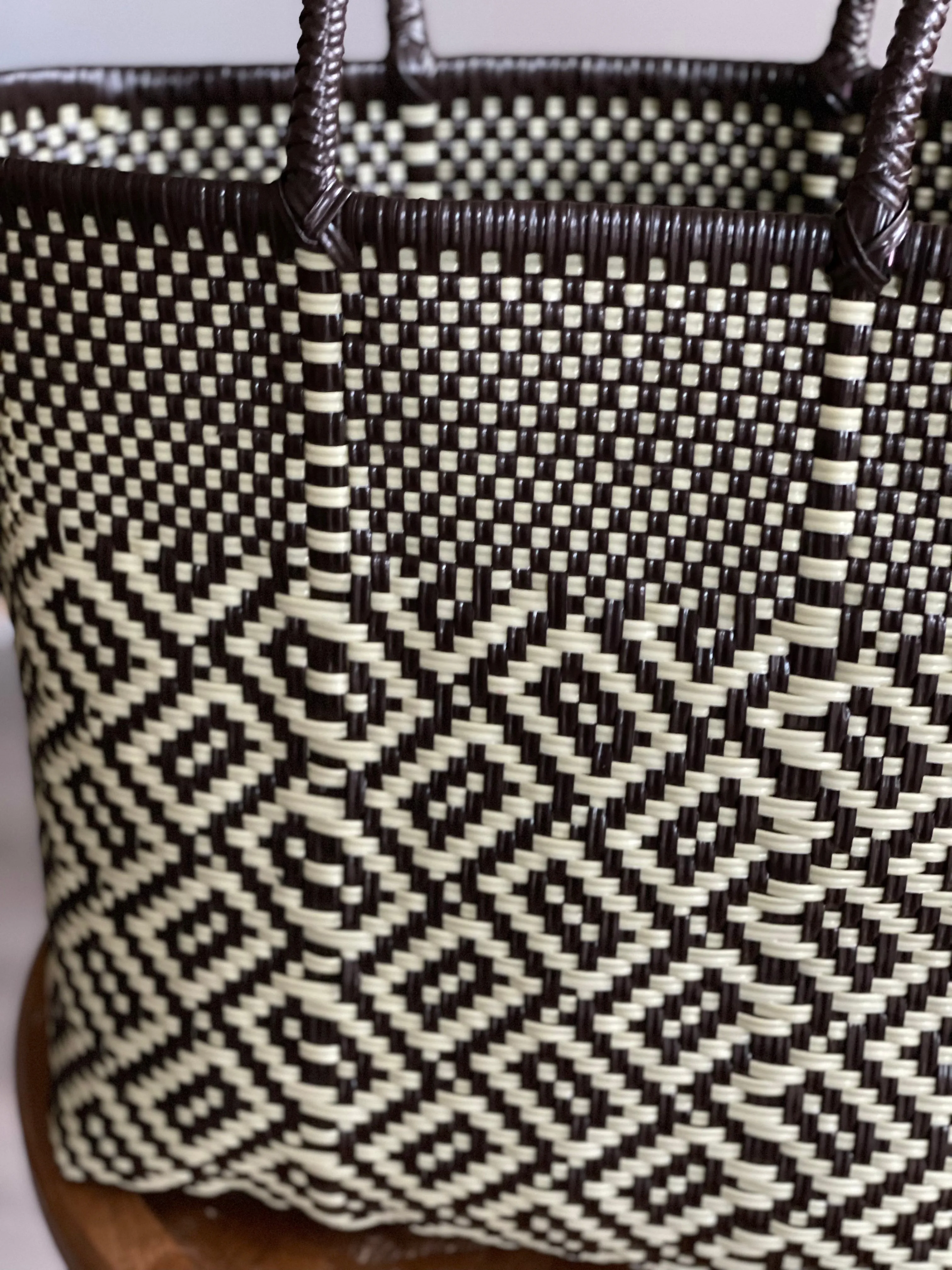 Chocolate Brown and Tan Woven Tote