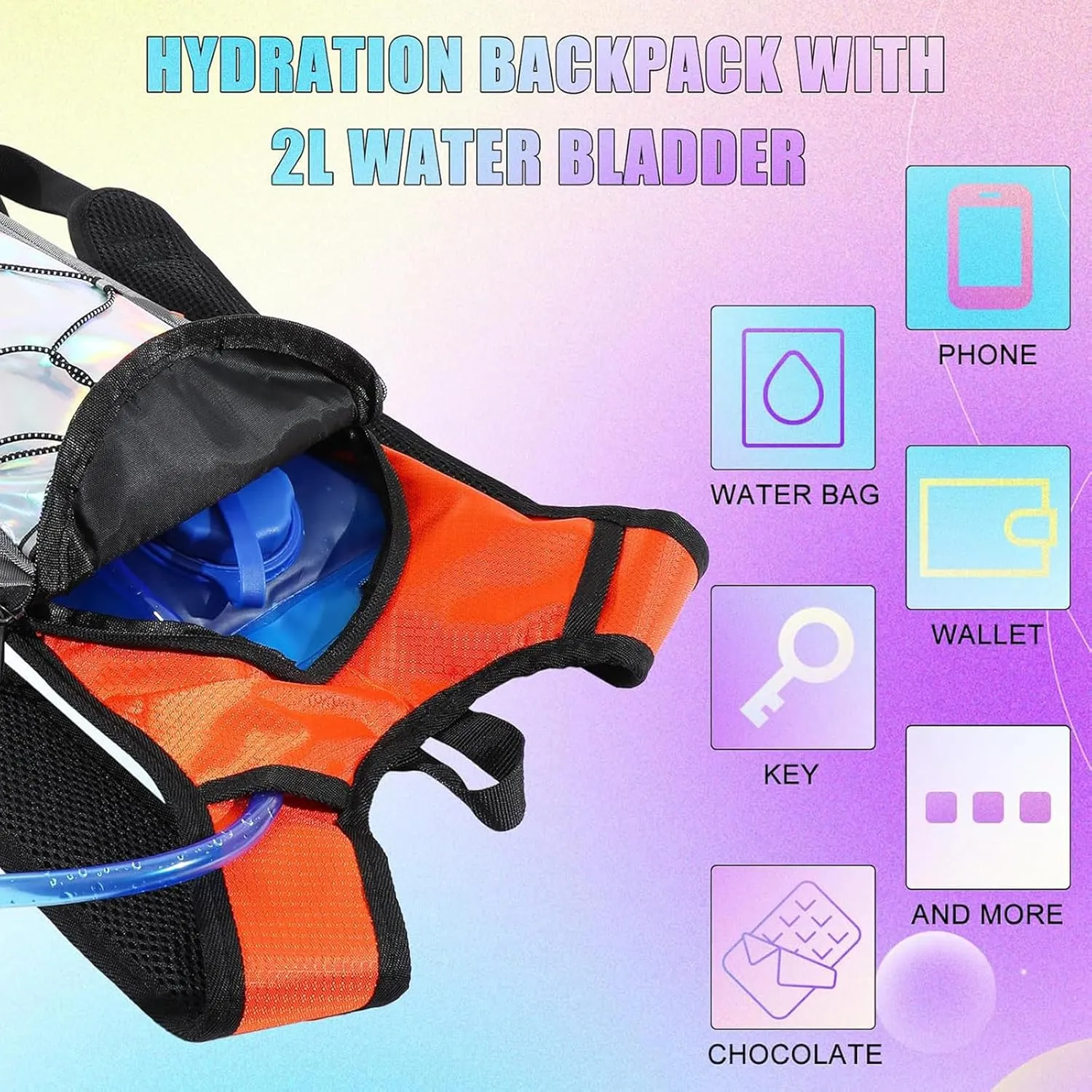 Chunful 6 Pack Running Hydration Backpack Festival Hydration Packs Lightweight Water Backpack with 2L Hiking Water Bladder for Women Men Running Cycling Climbing Hiking
