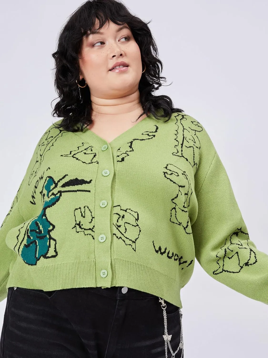 CIDER Women’s Dinosaur Cardigan Graphic Streetwear Cute Patterned Preppy Sweater