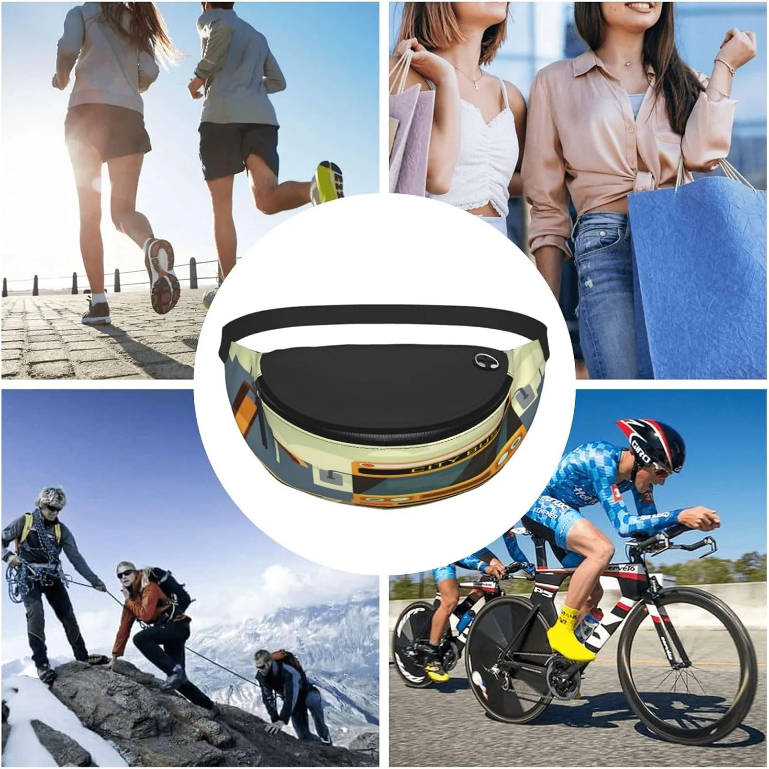 City Bus Skyline Fanny Pack, Crossbody Waist Packs for Women Men Waist Bags with Adjustable Strap for Travel Running Hiking Sport