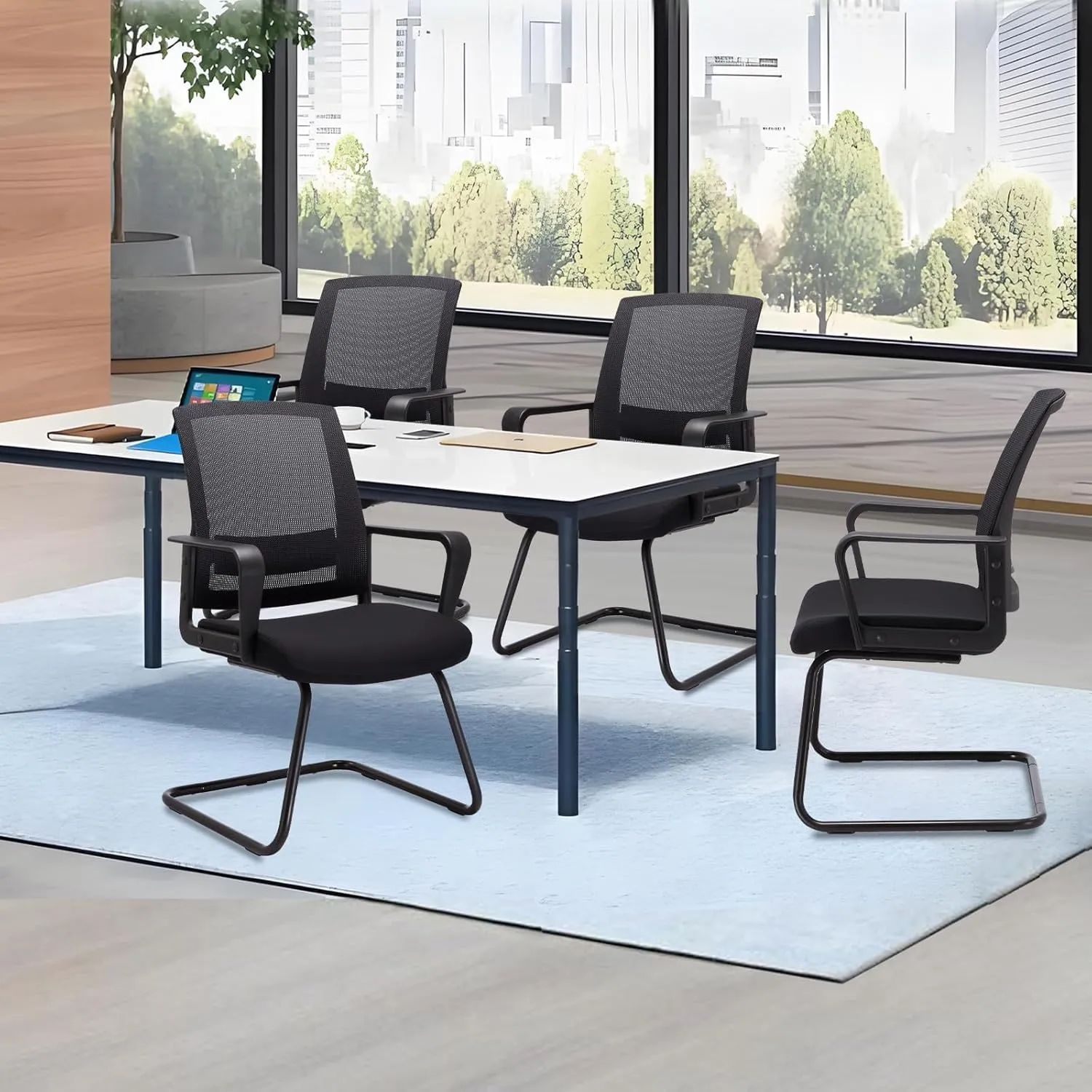 CLATINA Office Guest Chairs for Conference Room with Mid Back Mesh Space Air Grid Series and Lumbar Support Reception Black
