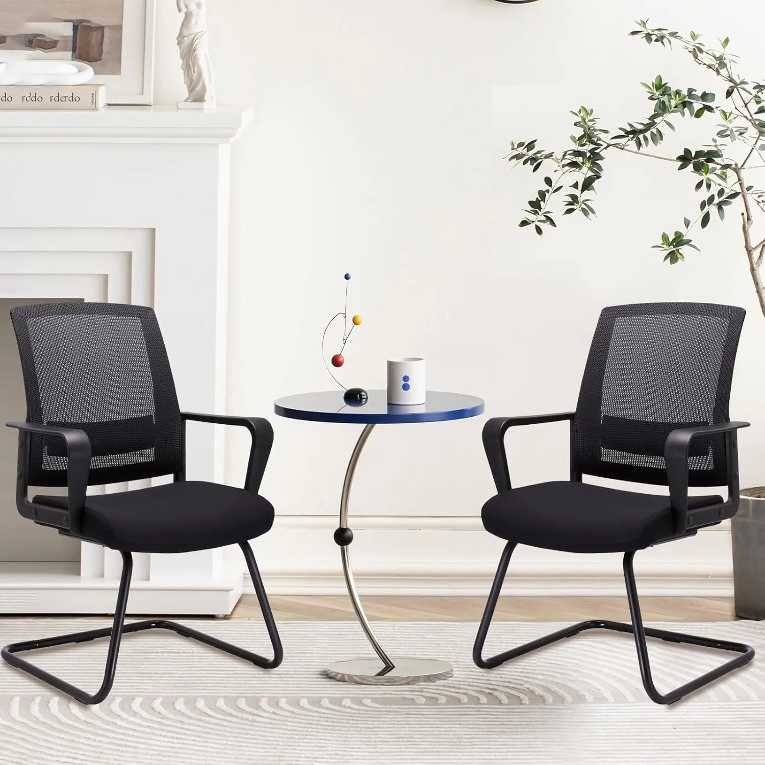 CLATINA Office Guest Chairs for Conference Room with Mid Back Mesh Space Air Grid Series and Lumbar Support Reception Black