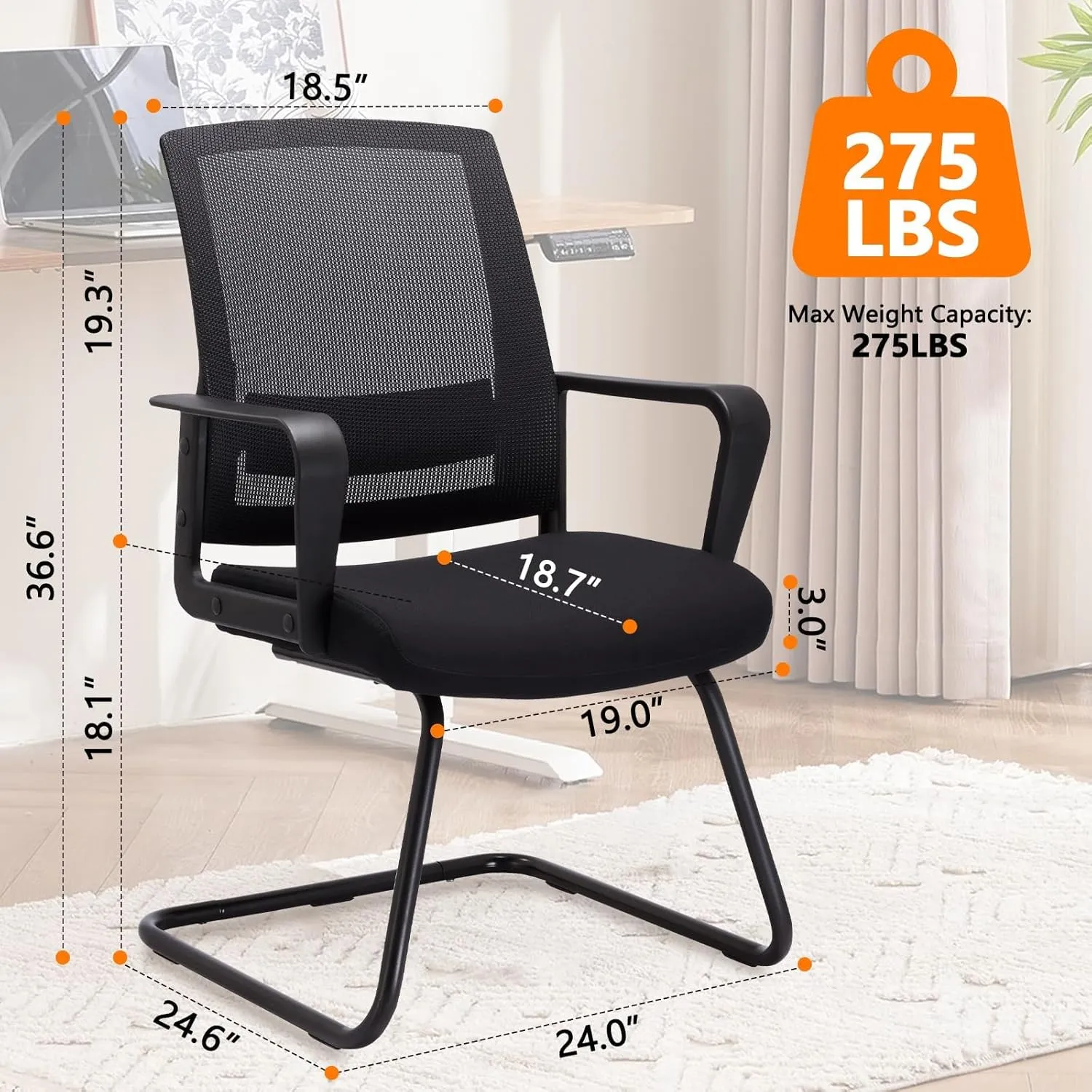 CLATINA Office Guest Chairs for Conference Room with Mid Back Mesh Space Air Grid Series and Lumbar Support Reception Black