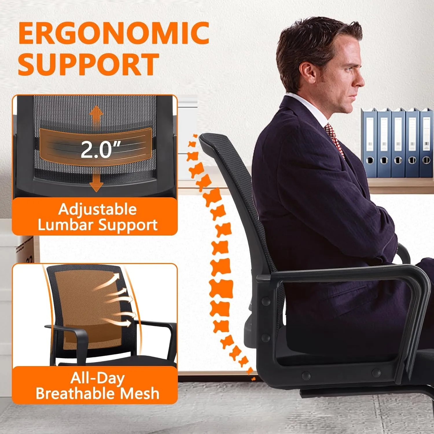 CLATINA Office Guest Chairs for Conference Room with Mid Back Mesh Space Air Grid Series and Lumbar Support Reception Black