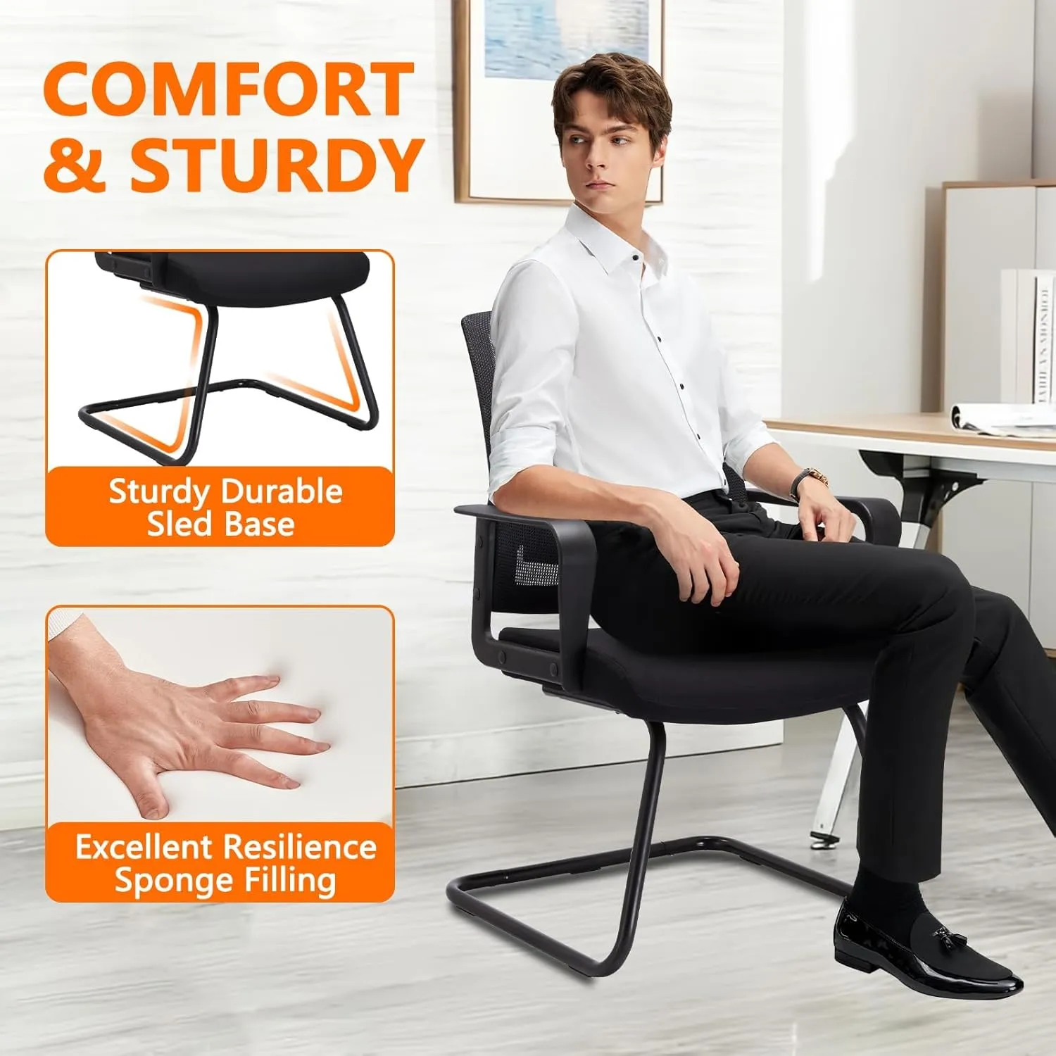 CLATINA Office Guest Chairs for Conference Room with Mid Back Mesh Space Air Grid Series and Lumbar Support Reception Black