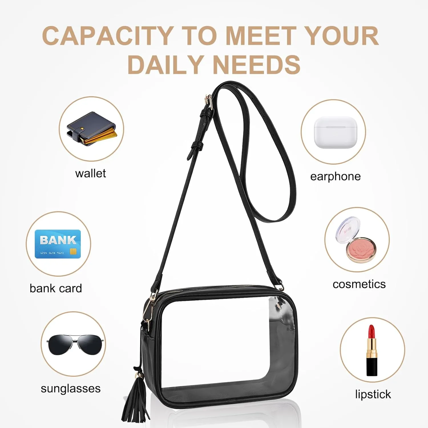 Clear Bag Stadium Approved 12x12x6, Purse for Women Crossbody Bag for Stadium Concert Sport Festival