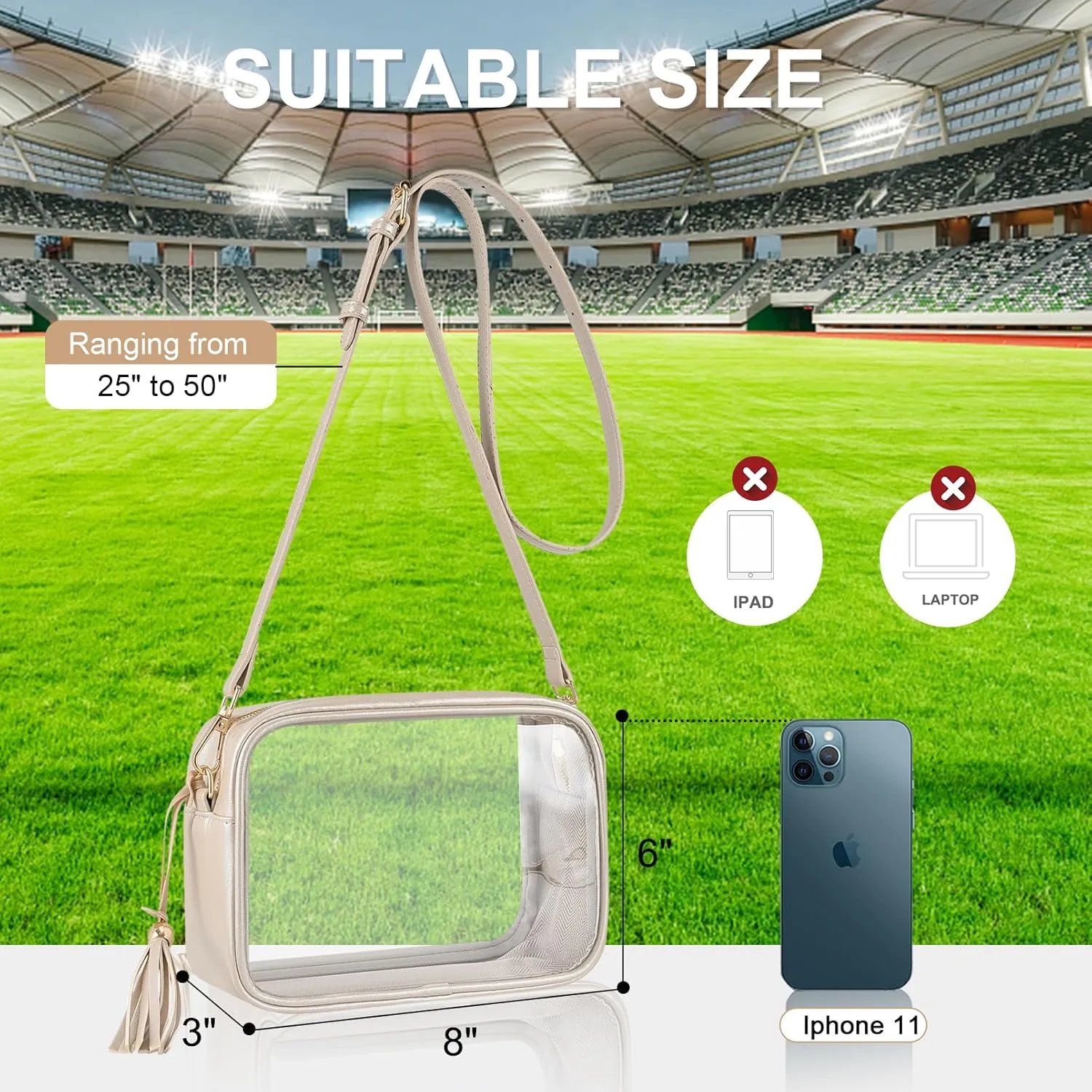 Clear Bag Stadium Approved 12x12x6, Purse for Women Crossbody Bag for Stadium Concert Sport Festival