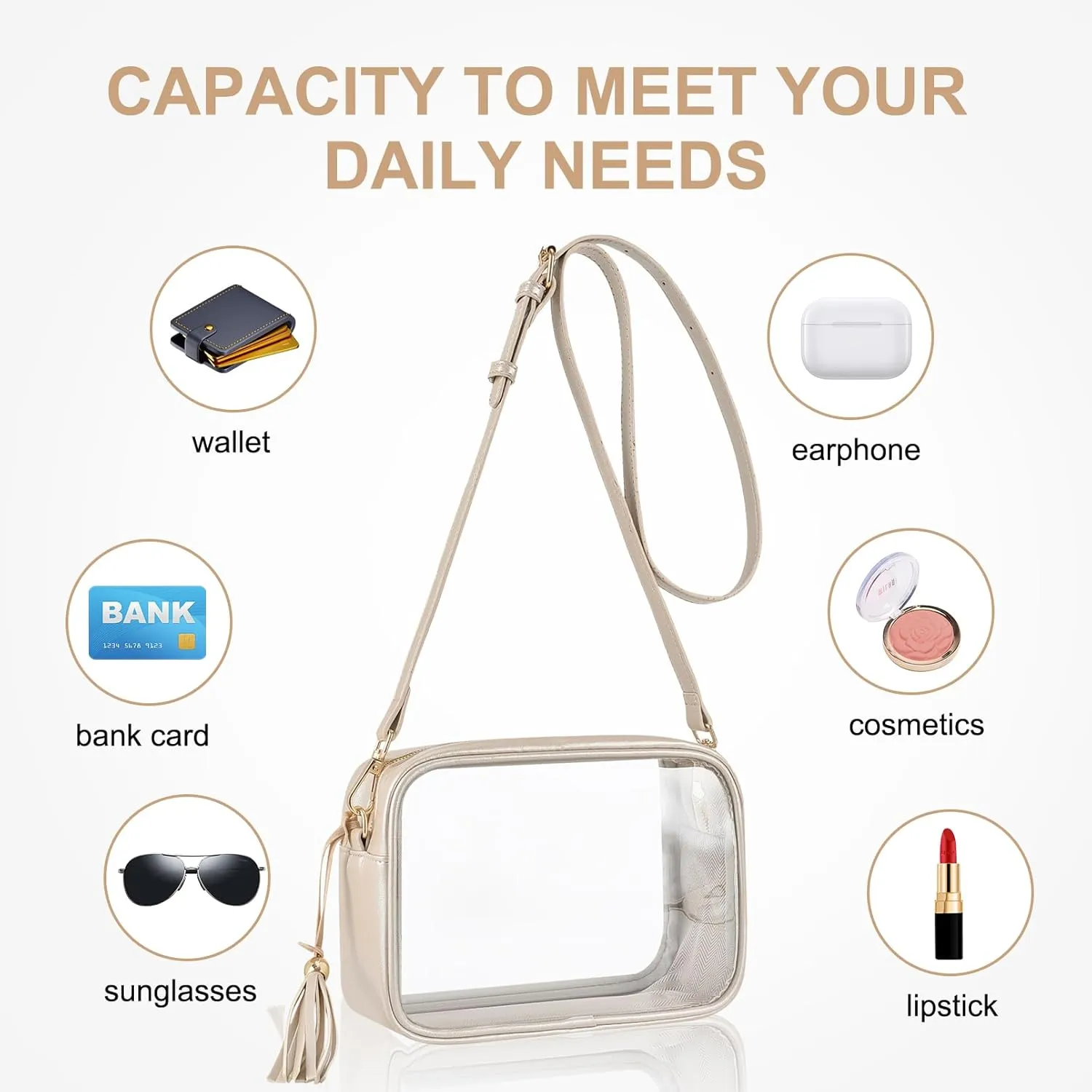 Clear Bag Stadium Approved 12x12x6, Purse for Women Crossbody Bag for Stadium Concert Sport Festival