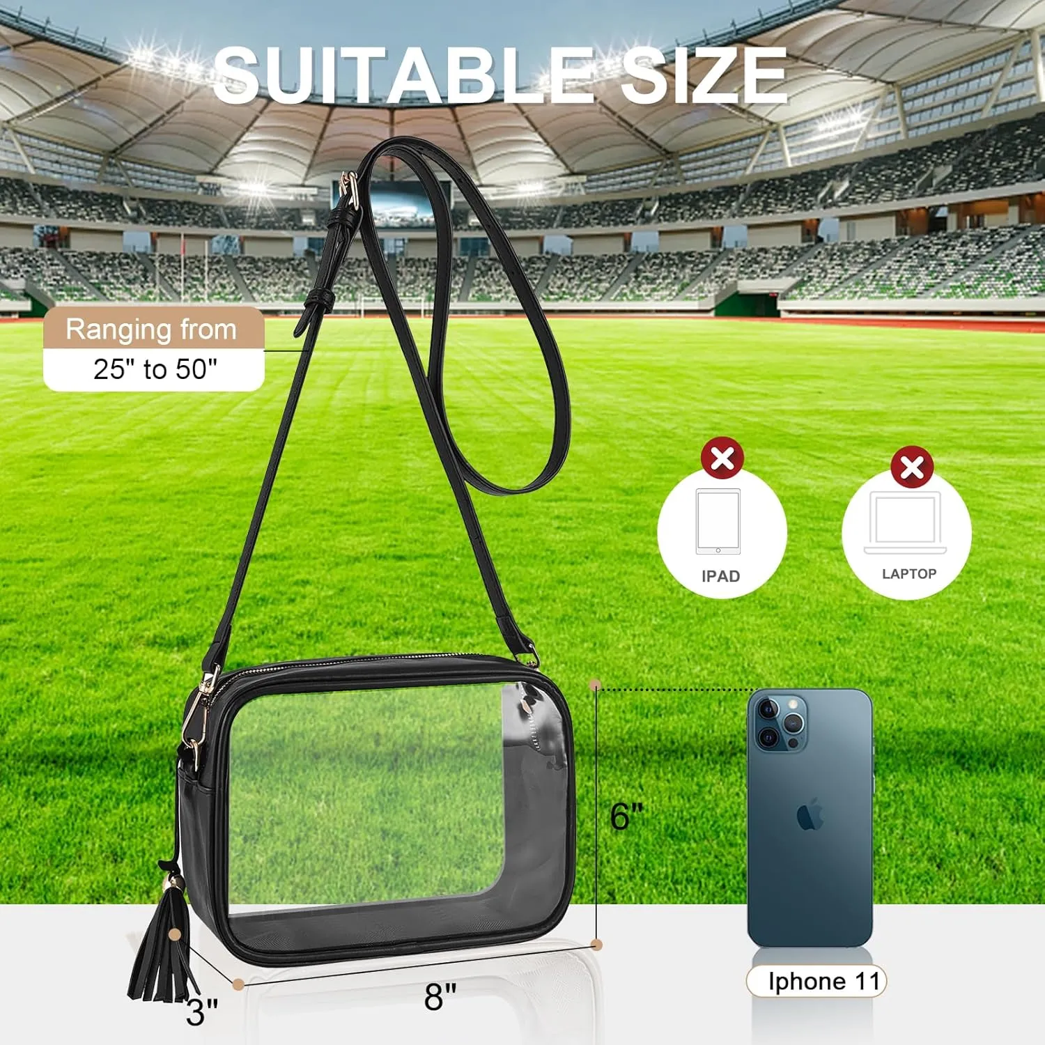 Clear Bag Stadium Approved 12x12x6, Purse for Women Crossbody Bag for Stadium Concert Sport Festival