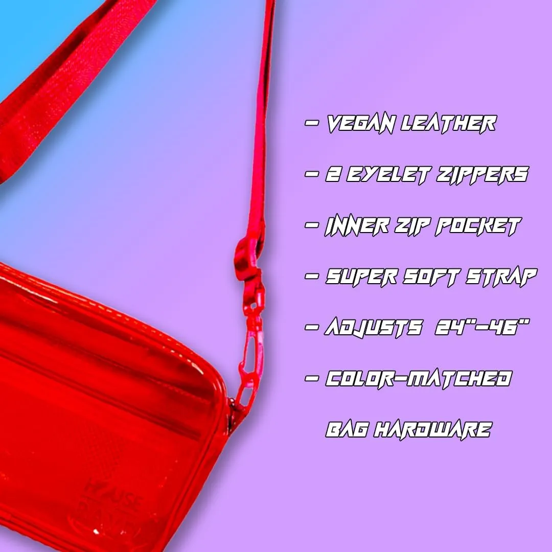 Clear Crossbody Bag - Neon Rave Bag - Clear Festival Bag for Women Men - Jelly Bag - Vegan Leather Carry Bag