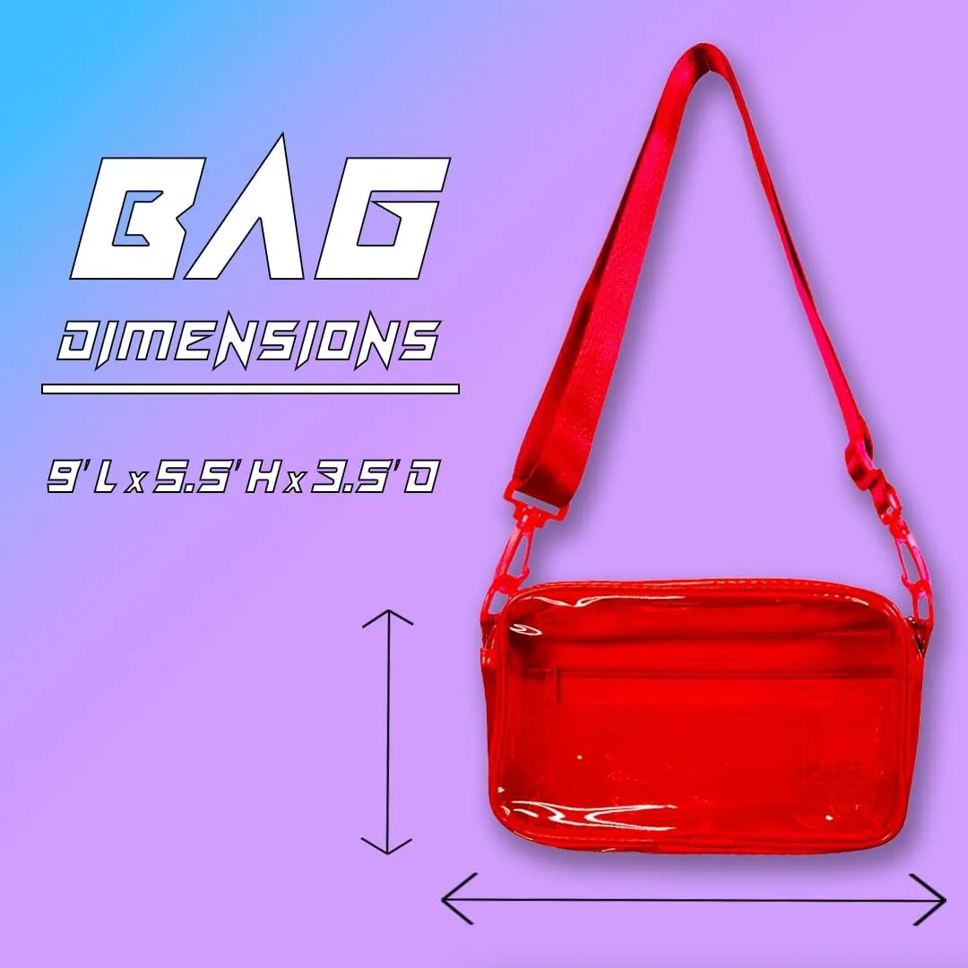 Clear Crossbody Bag - Neon Rave Bag - Clear Festival Bag for Women Men - Jelly Bag - Vegan Leather Carry Bag