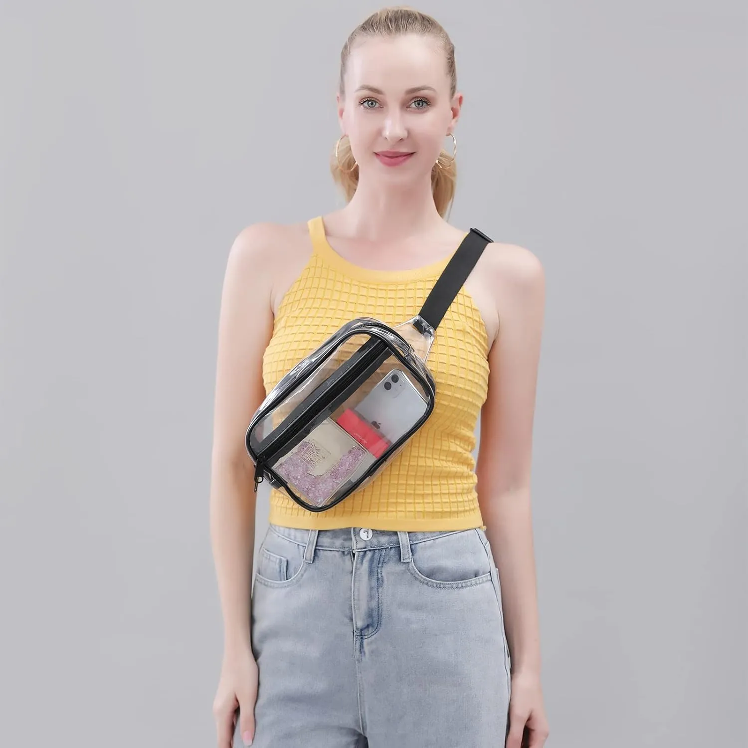 Clearworld Fanny Pack, Clear Fanny Pack for Women Men, Stadium Approved Waist Pack with Adjustable Strap,Fashion Belt Bag for Festival, Games,Travel and Concerts,Gray