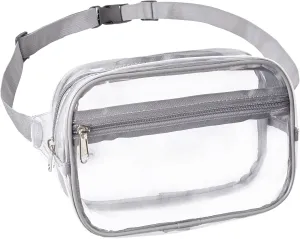 Clearworld Fanny Pack, Clear Fanny Pack for Women Men, Stadium Approved Waist Pack with Adjustable Strap,Fashion Belt Bag for Festival, Games,Travel and Concerts,Gray