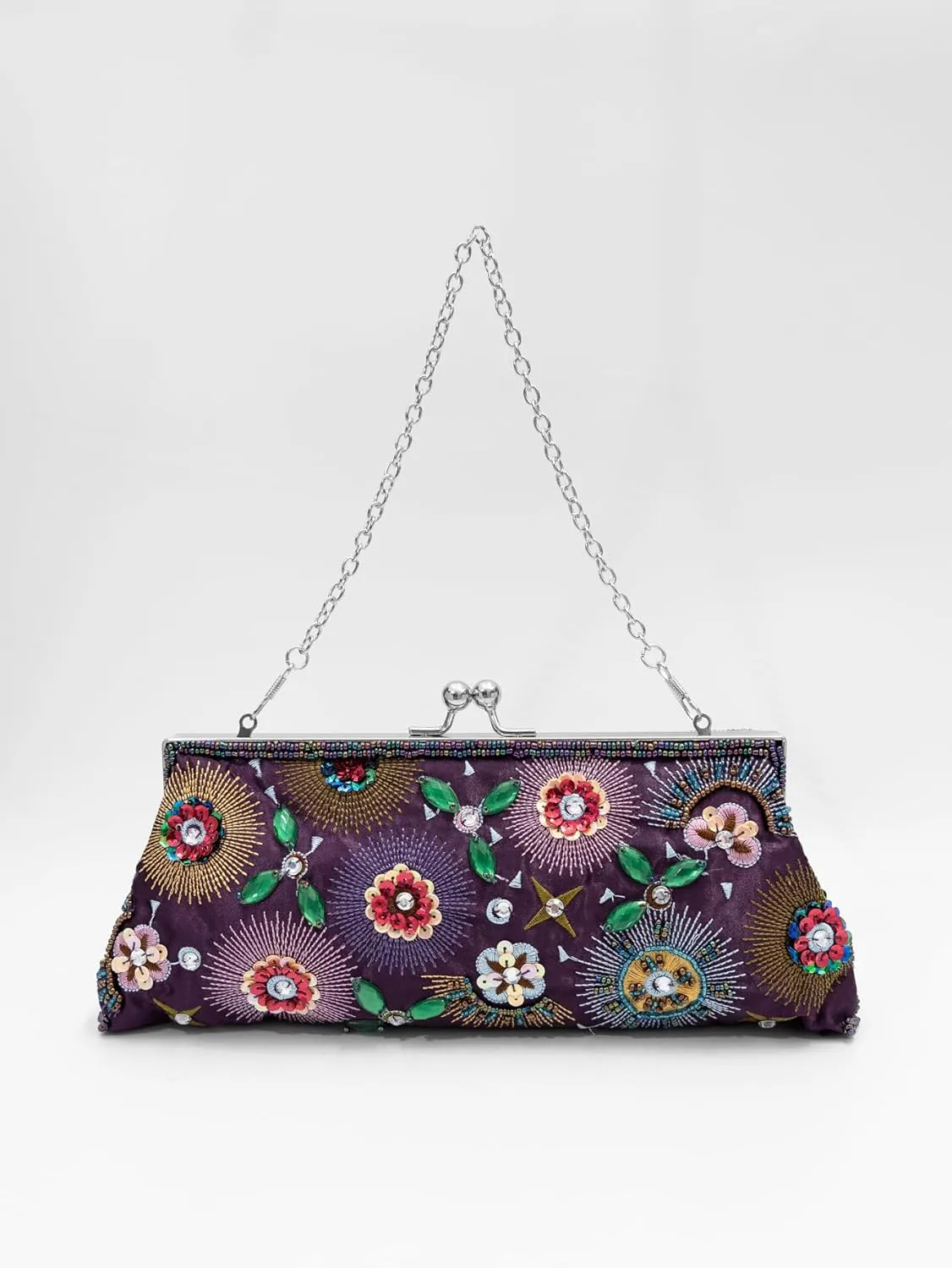 Colorful Floral Leaves Embroidered Sequined Clutch Purse Small Flower Prom Purse Wedding Handbag Women Evening Bag