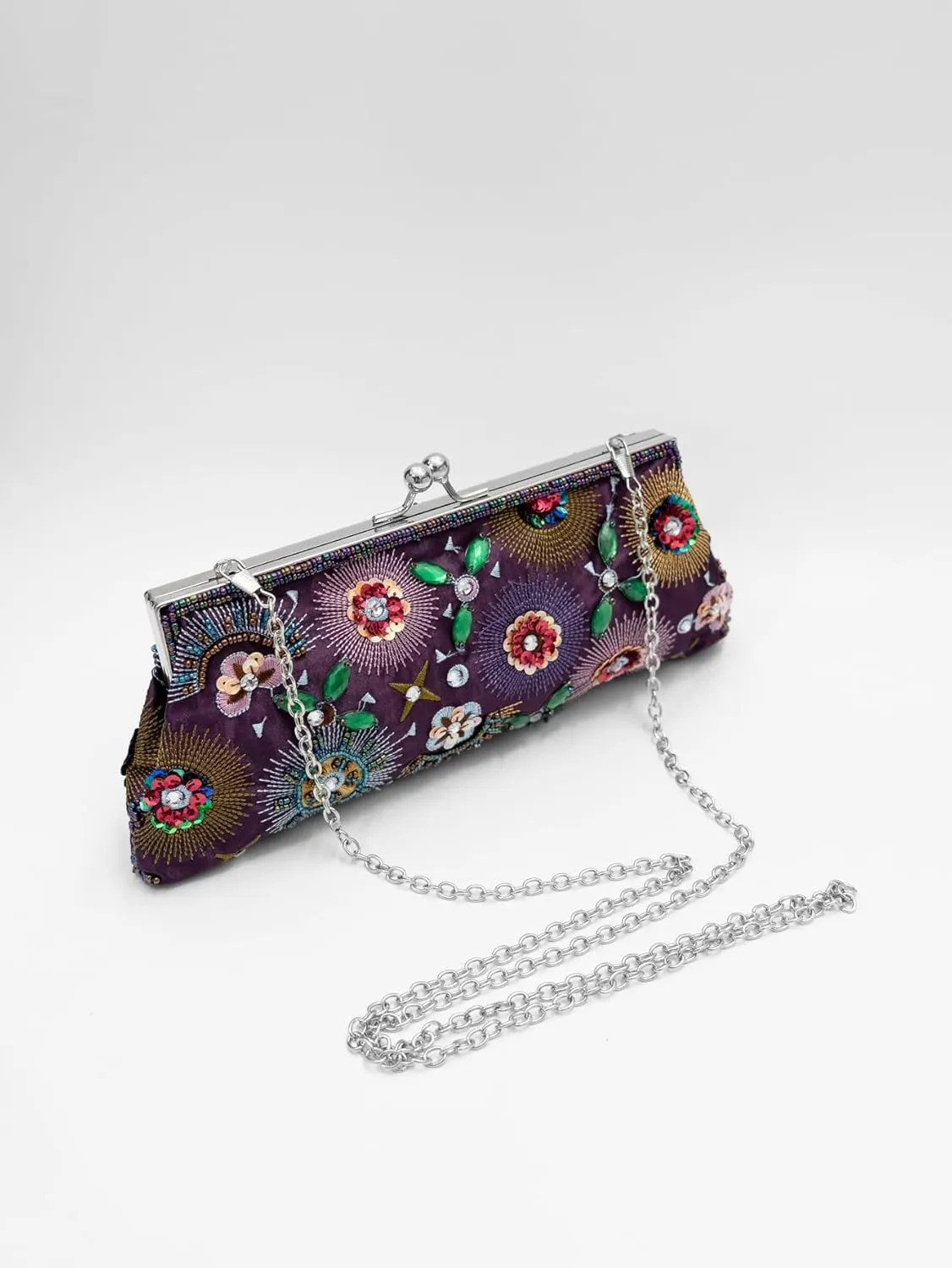Colorful Floral Leaves Embroidered Sequined Clutch Purse Small Flower Prom Purse Wedding Handbag Women Evening Bag