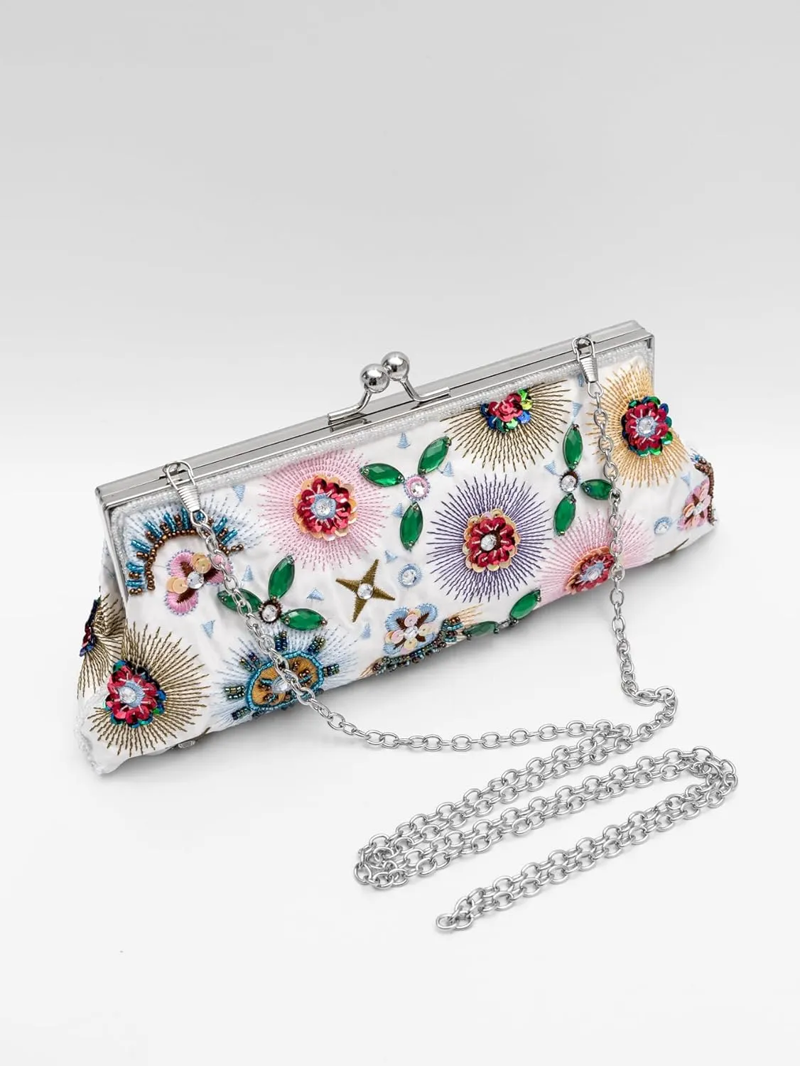 Colorful Floral Leaves Embroidered Sequined Clutch Purse Small Flower Prom Purse Wedding Handbag Women Evening Bag