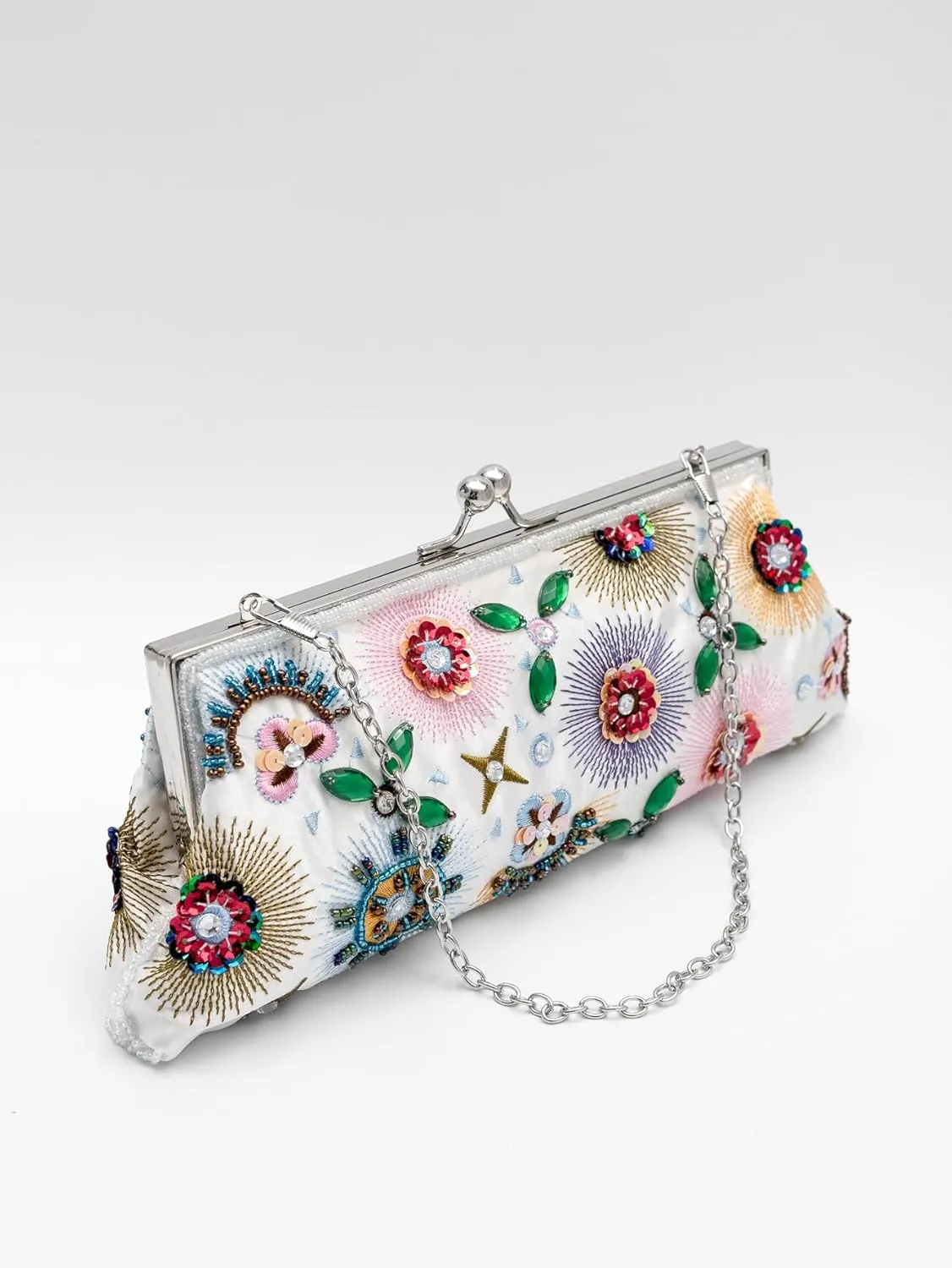 Colorful Floral Leaves Embroidered Sequined Clutch Purse Small Flower Prom Purse Wedding Handbag Women Evening Bag