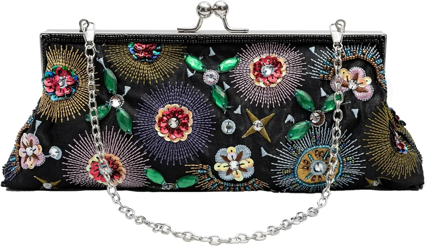 Colorful Floral Leaves Embroidered Sequined Clutch Purse Small Flower Prom Purse Wedding Handbag Women Evening Bag
