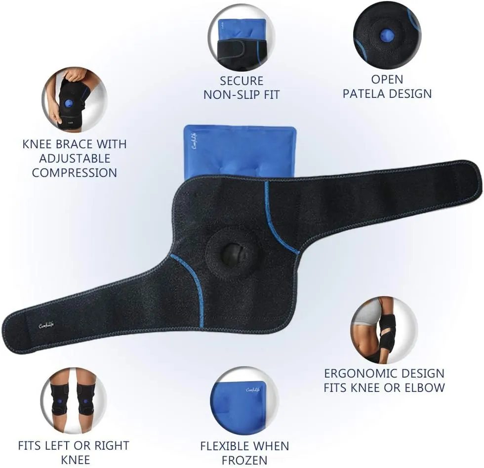 ComfiLife Knee Ice Pack with Wrap – Knee Brace – Reusable Hot & Cold Therapy Gel Pack – Adjustable Compression Support for Injuries, Knee Pain, Knee Surgery, Arthritis, Meniscus and More