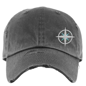 Compass Hat | Distressed Baseball Cap or Ponytail Hat | Custom Embroidered Hiking Hat | Mountain Hiking