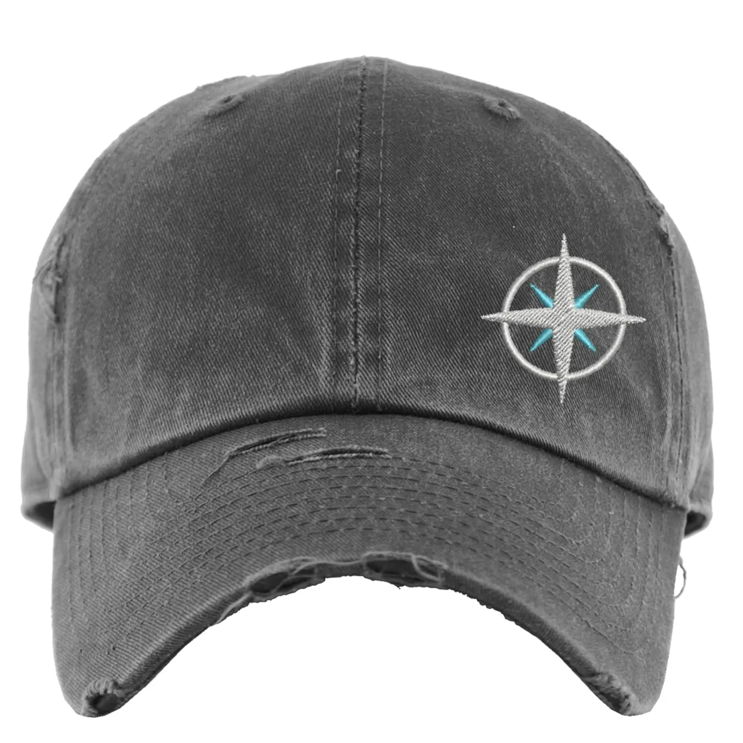Compass Hat | Distressed Baseball Cap or Ponytail Hat | Custom Embroidered Hiking Hat | Mountain Hiking