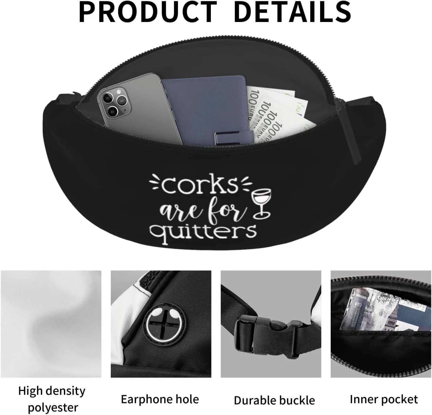 Corks Are For Quitters Unisex Adjustable Waist Bag Outdoor Sports Running Waist Bag Business Travel Phone Bag